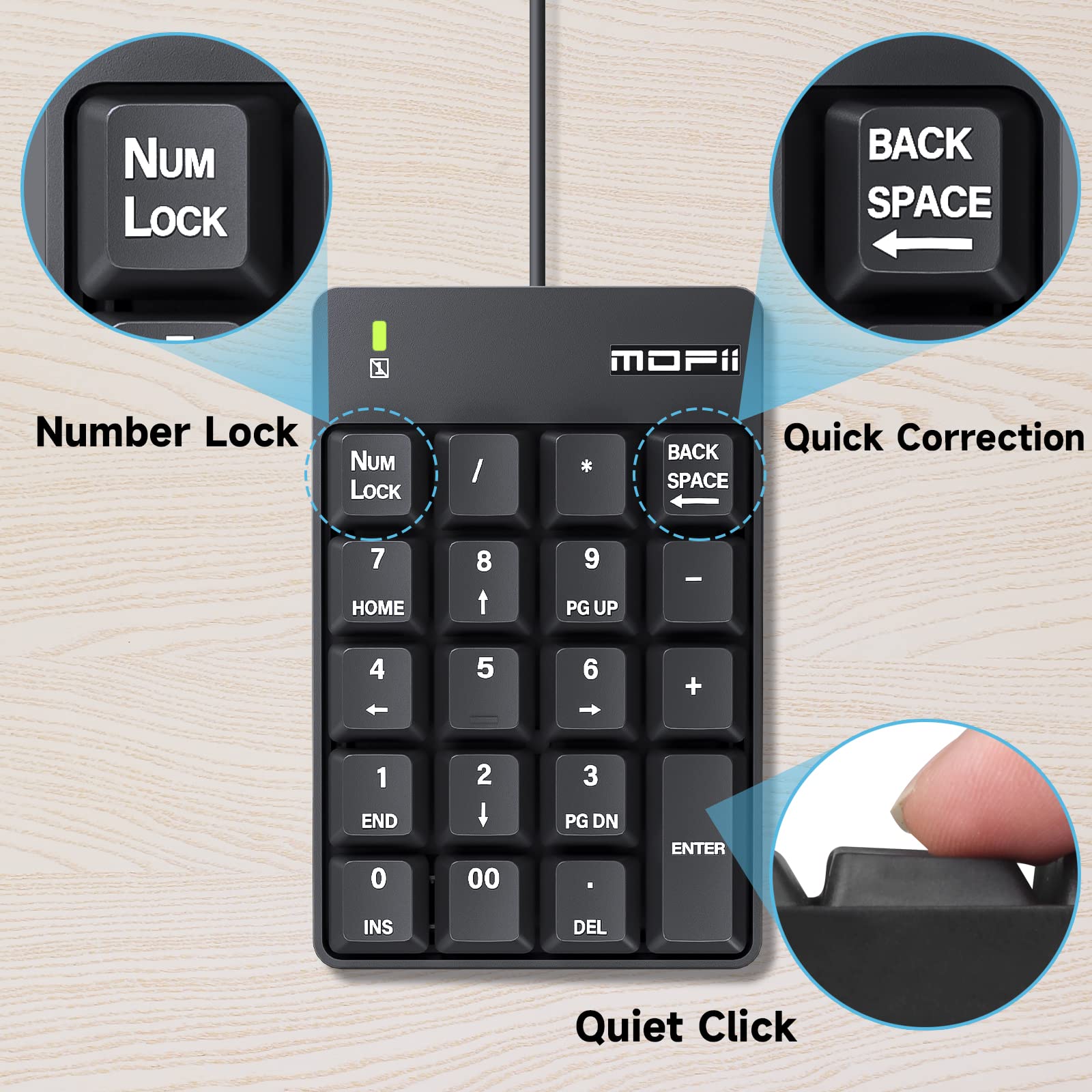 Mofii Wired Number Pad Numeric Keypad Silent 19 Keys Usb Numpad, Portable Financial Accounting Keyboard 10 Key For Laptop/Comput