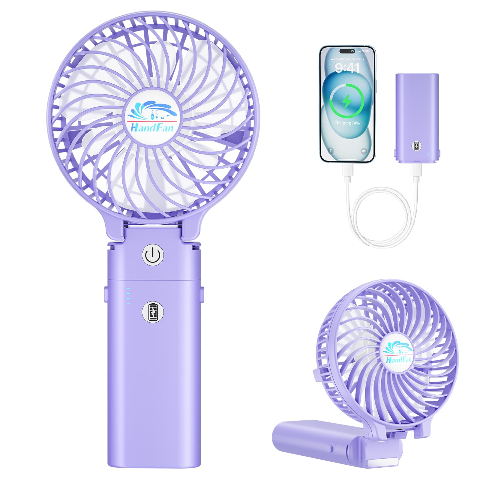 Handfan Portable Fan, 5 20 Working Hours Handheld Fan, 3 Speeds Strong Airflow Usb Hand Fan, Usb Rechargeable Fan 180 Foldable,