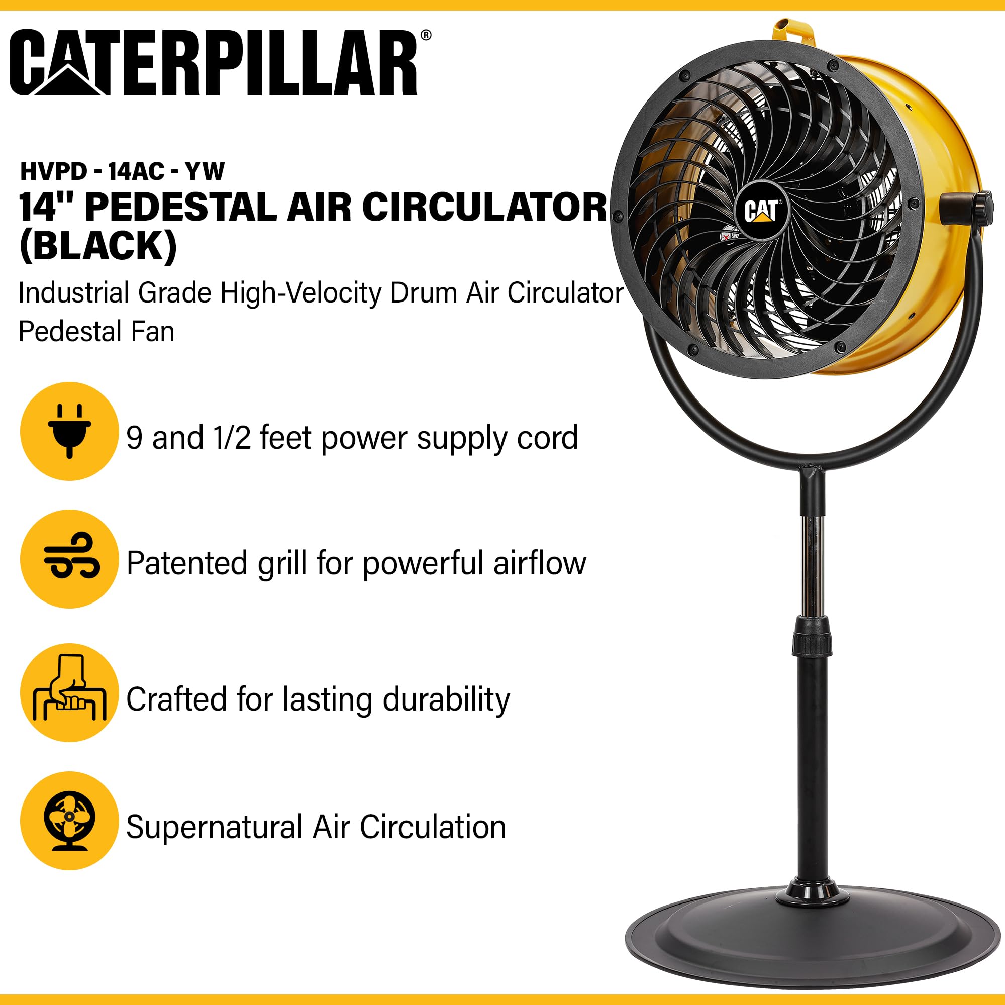 Cat Caterpillar 14 Hvpd-14Ac High Velocity Pedestal Drum Fan, Yellow