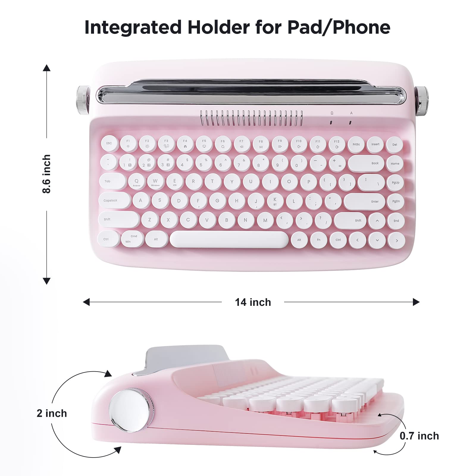 Yunzii B303 Wireless Keyboard, Retro Bluetooth Aesthetic Typewriter Style Keyboard With Integrated Stand For Multi Device (B303,