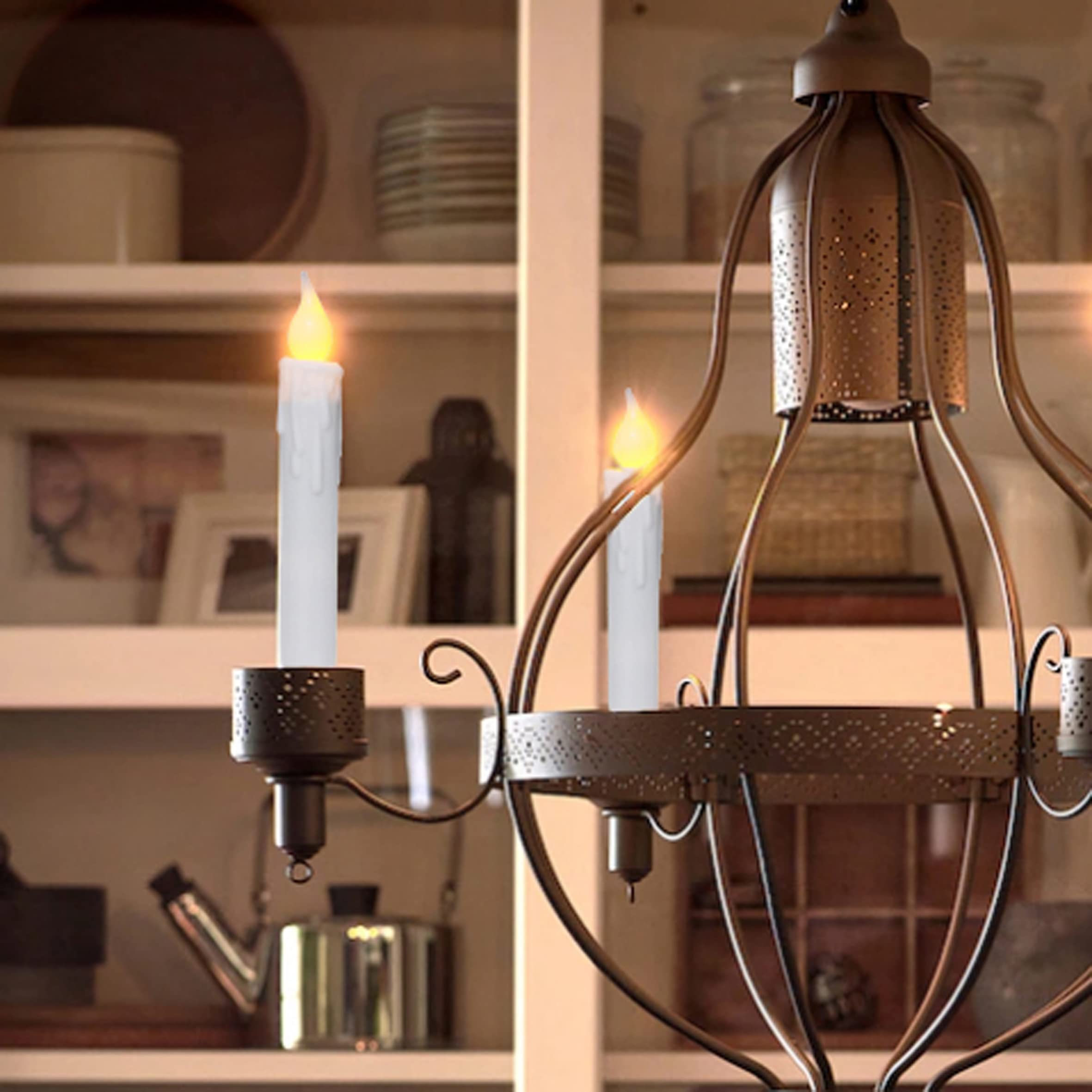 Cvhomedeco. Flickering Taper Candles Led Drip Flameless Candles, Battery Operated With Timer, White, 6 3/4 Inch, Set Of 6