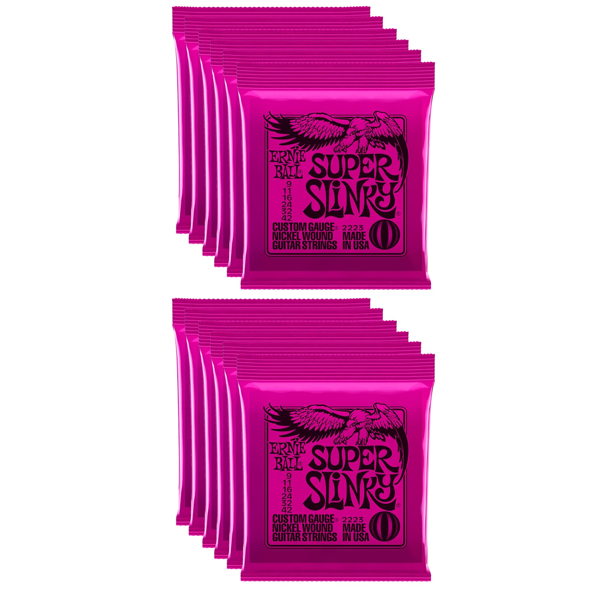 Ernie Ball 2223 Super Slinky 9 42 (12 Pack Bundle)