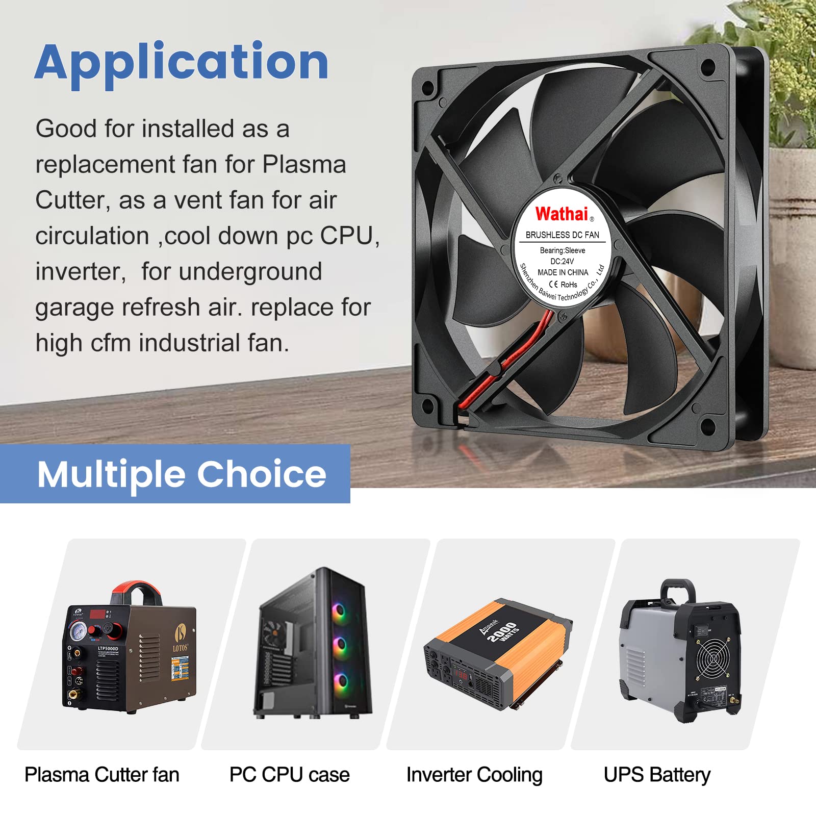 Wathai 120X120X25Mm 120Mm 24V Case Fan Pc Cooling Dc Brushless Motor Fan High Airflow