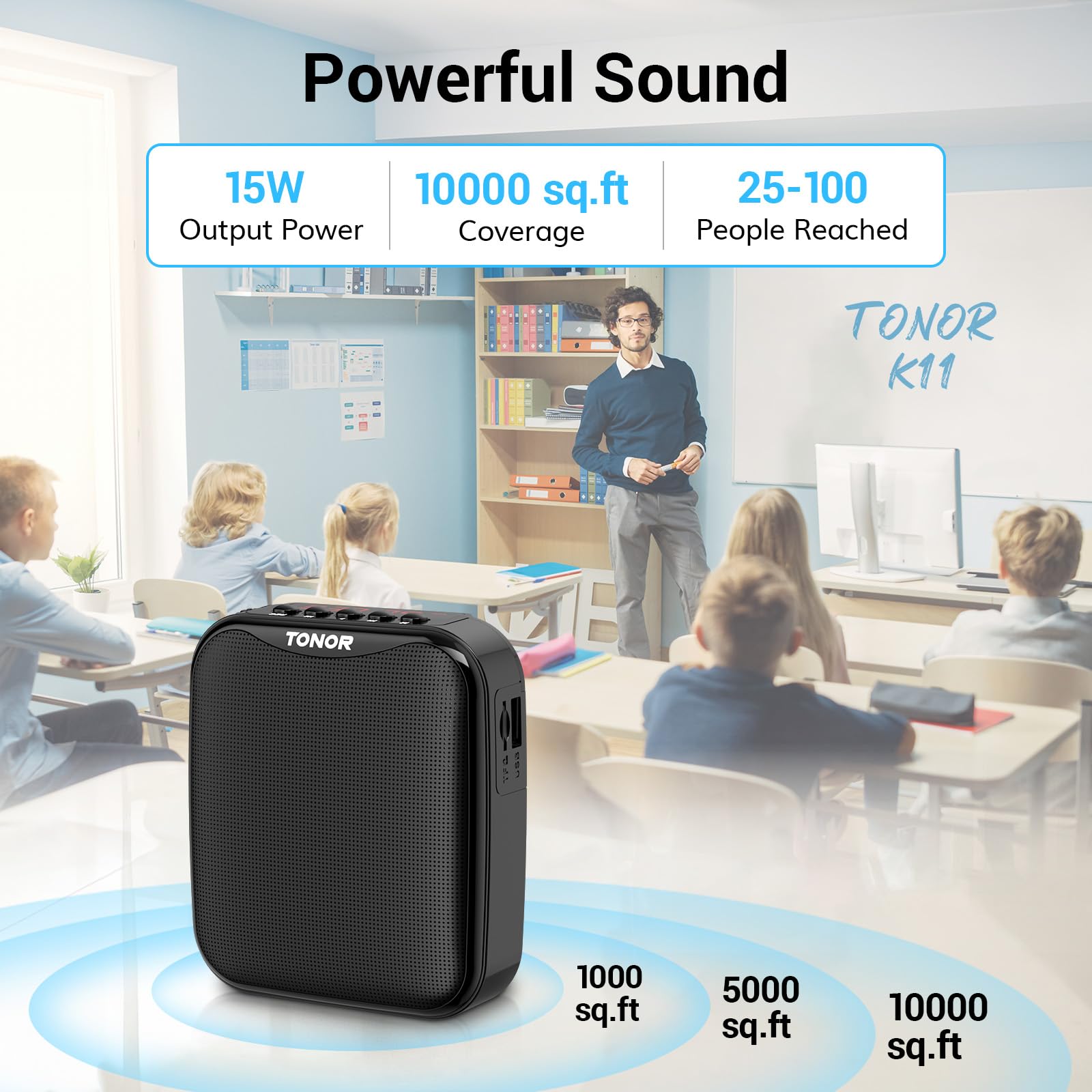 Tonor Voice Amplifier For Teachers, 15W Bluetooth Voice Amplifier With Wireless Headset Mic, Portable Megaphone Speaker Recharge