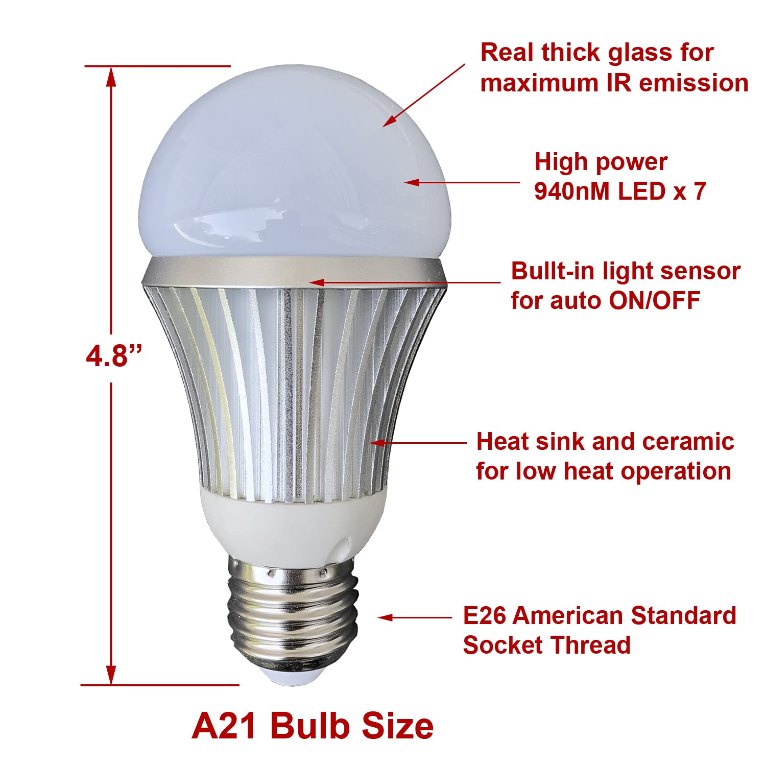 Scs Enterprises Total Invisible Super Wide 940Nm Ir Light Bulb Covert Lamp (7 High Power Led Illuminators + Light Sensor) 25Ft R