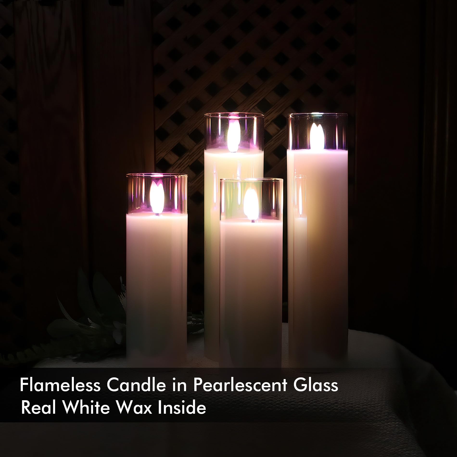 Rhytsing Glass Battery Operated Led Candles, White Slim Flameless Candles With Remote, Warm White Light, 8 Batteries Included