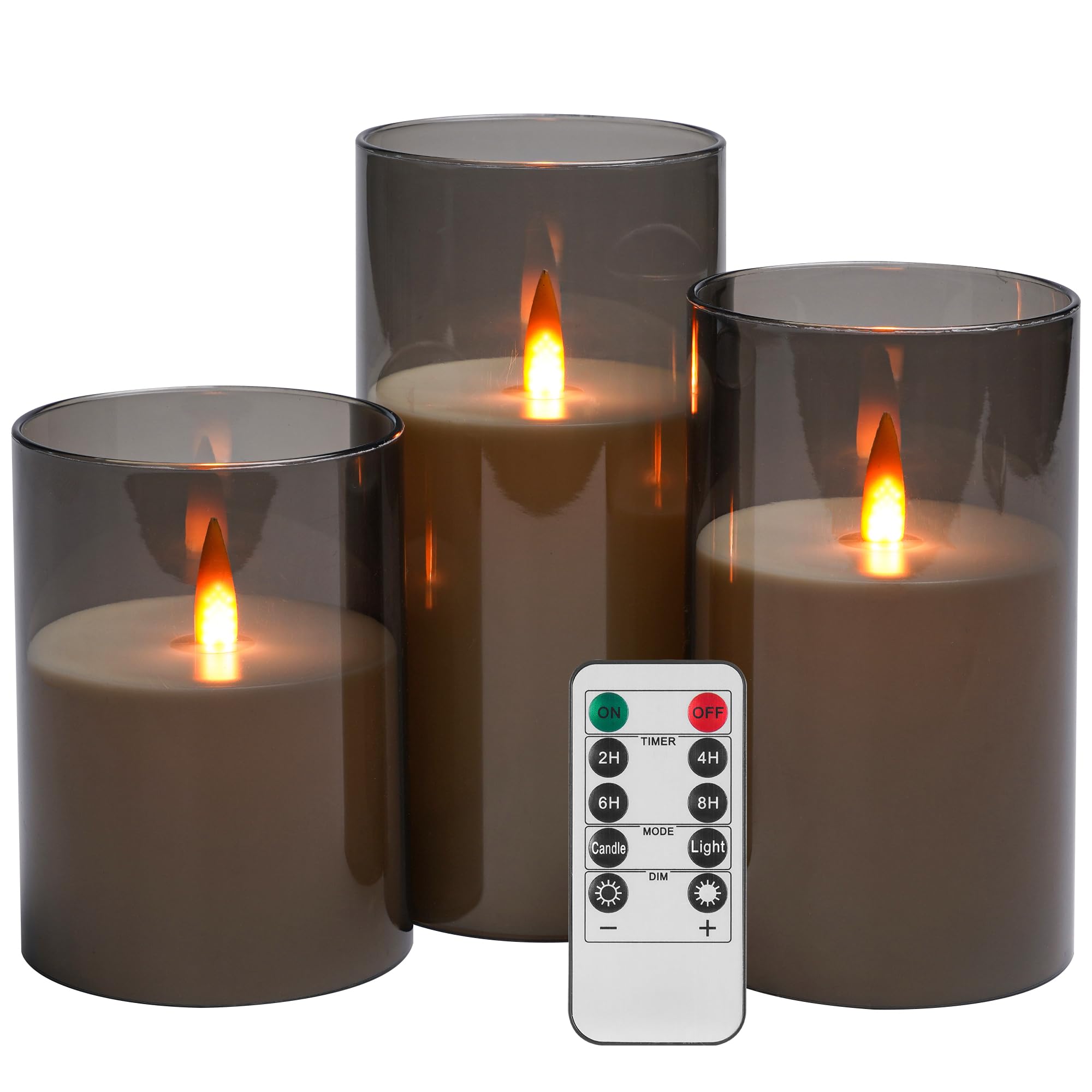 Upinmz Grey Acrylic Flameless Candles With Remote Control And Timers