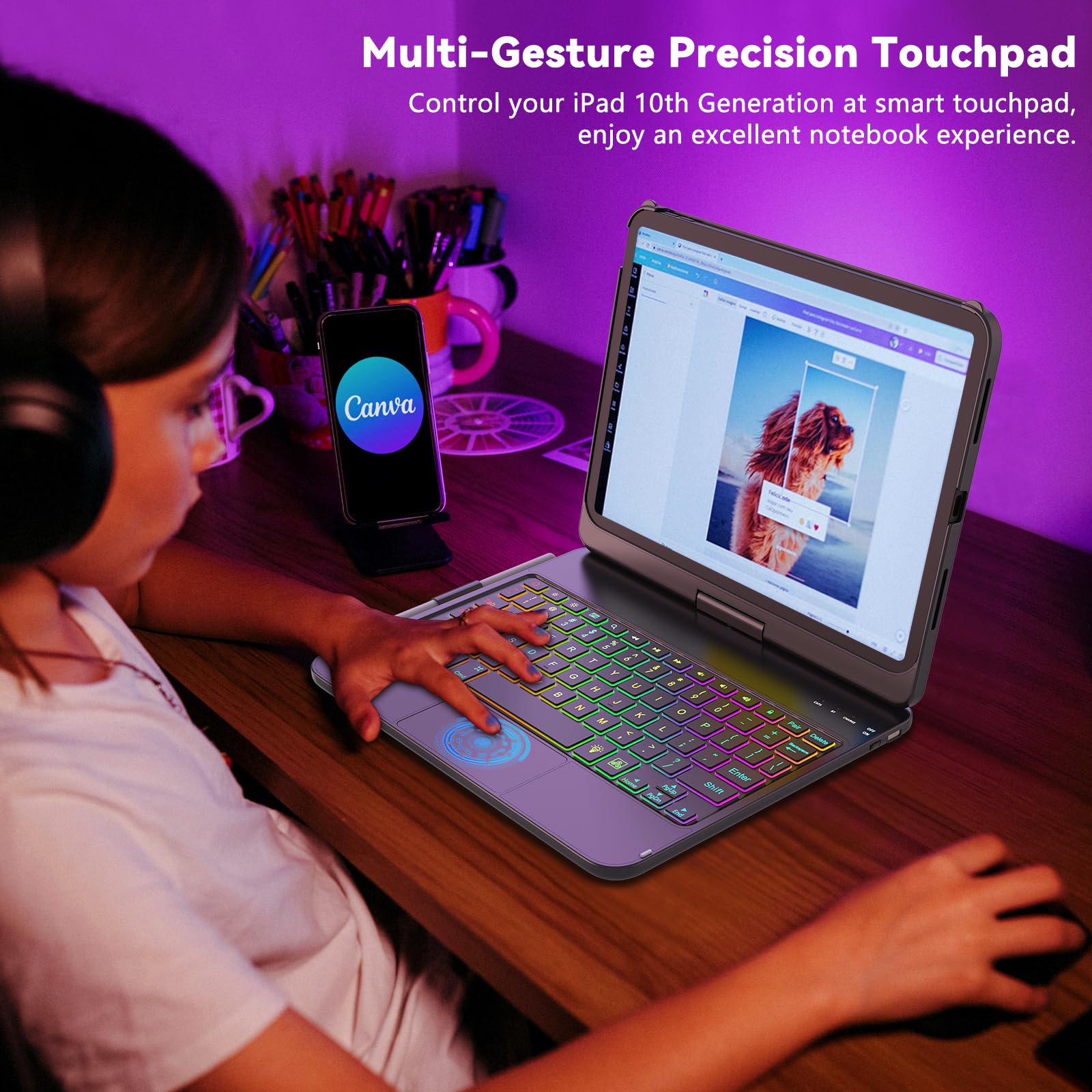 Fuwang Touch Keyboard Case For Ipad 10Th Generation 10.9 Inch 2022, 360 Rotatable For Ipad 10Th Generation Case With Keyboard, M