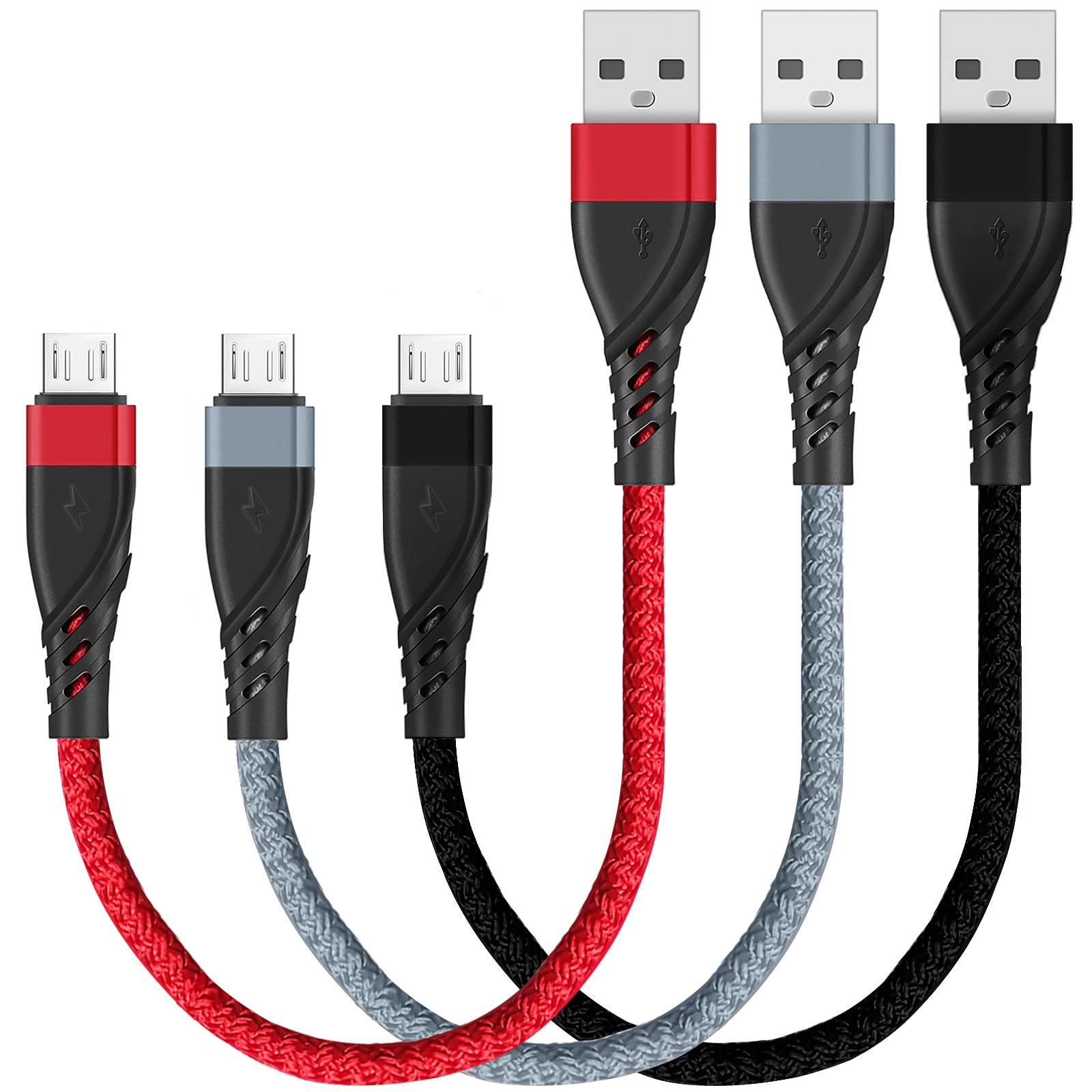 Sumpk Micro Usb Cable 1Ft[3Pack], Short Usb To Micro Braided Usb 2.0 Fast Charging And Data Sync Cord For Samsung Galaxy S6 S7 E
