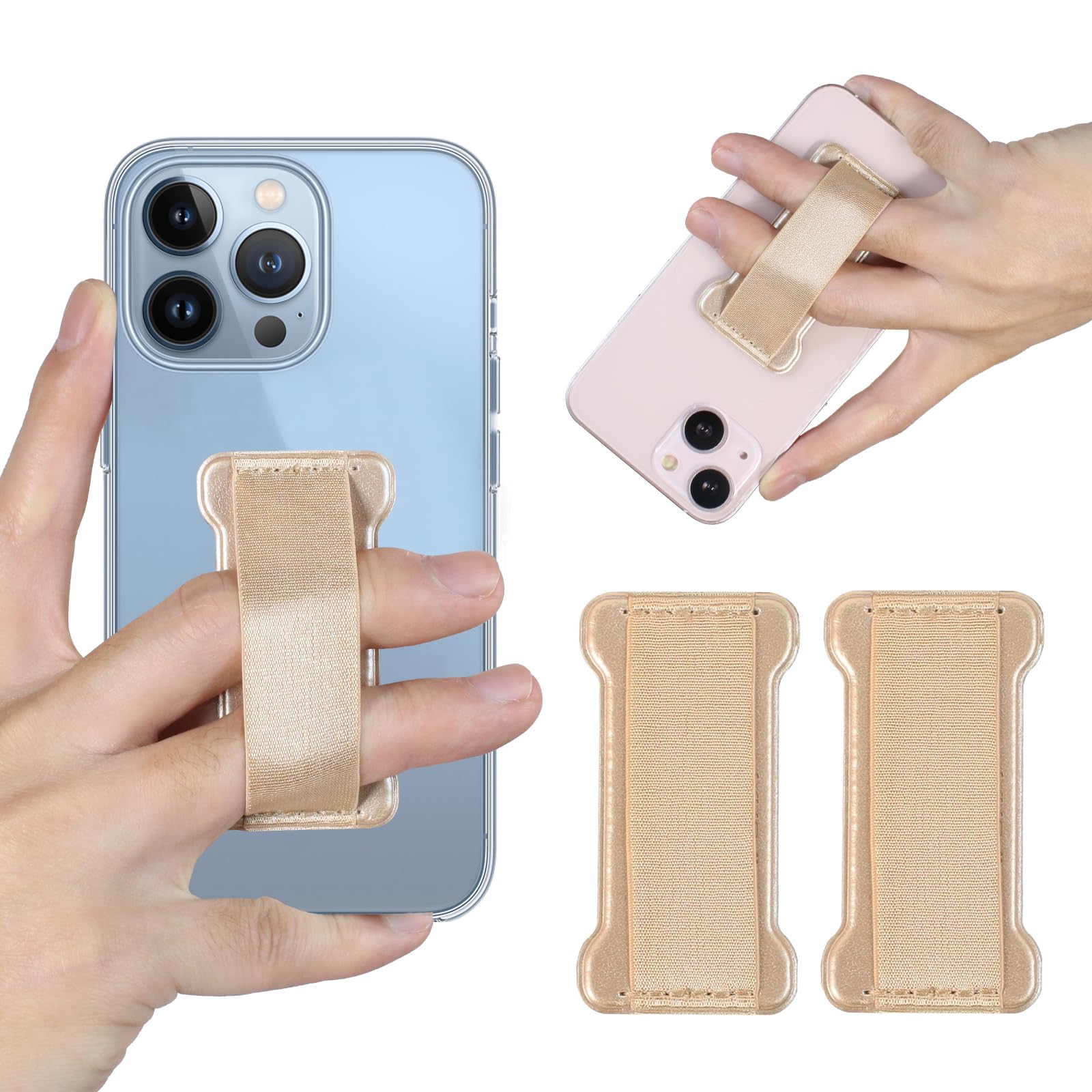 WUOJI Phone Grip Holder for Hand, Universal Finger Strap Phone Holder, Finger Selfie Grip Compatible with Most Smartphones (Gold