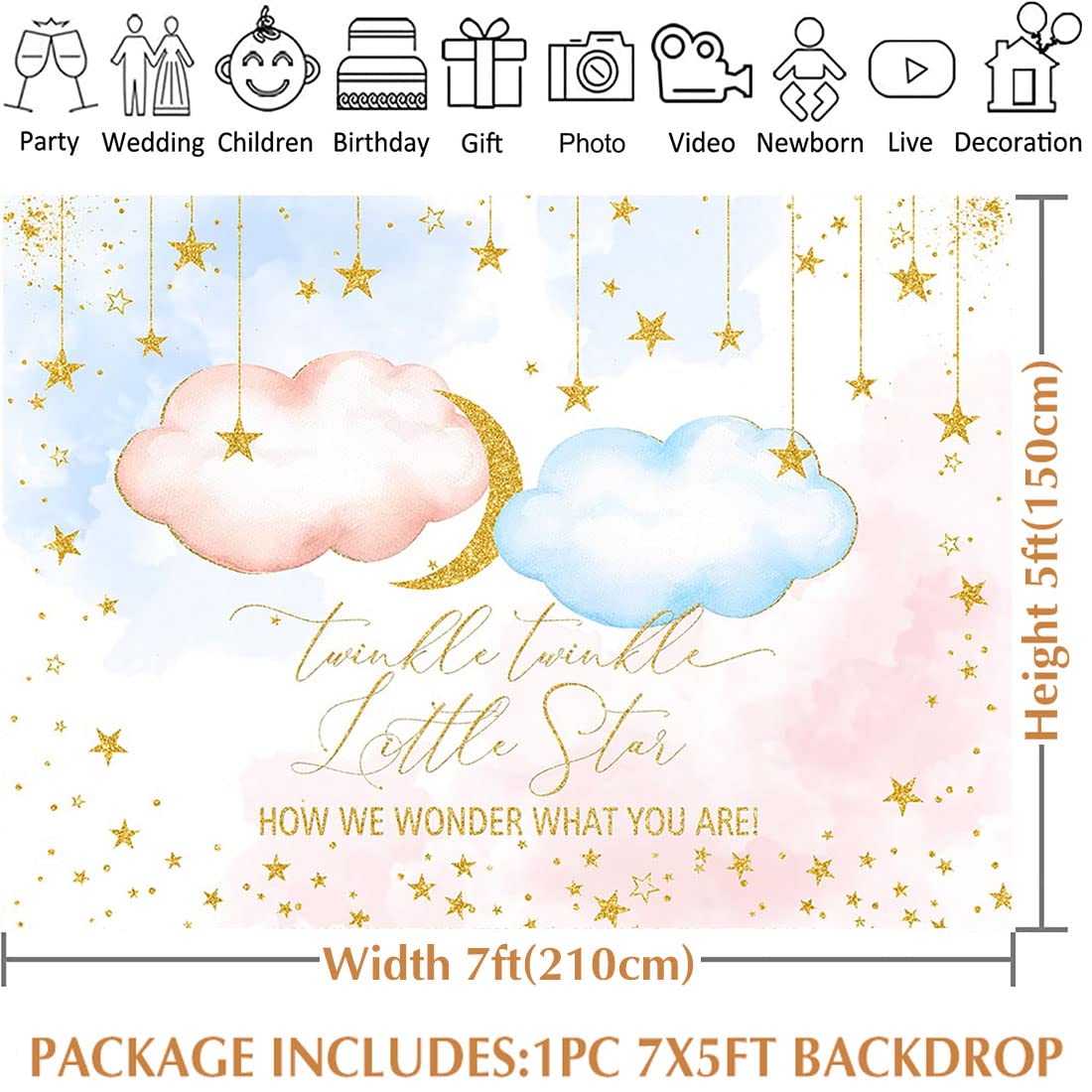 Avezano Twinkle Twinkle Little Star Gender Reveal Backdrop Boy Or Girl How We Wonder What You Are Party Background Decorations P