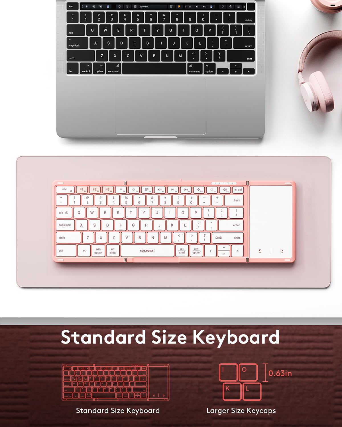 Samsers Foldable Bluetooth Keyboard With Touchpad, Full Size Wireless Folding Keyboard With Pu Leather, Portable Travel Keyboard