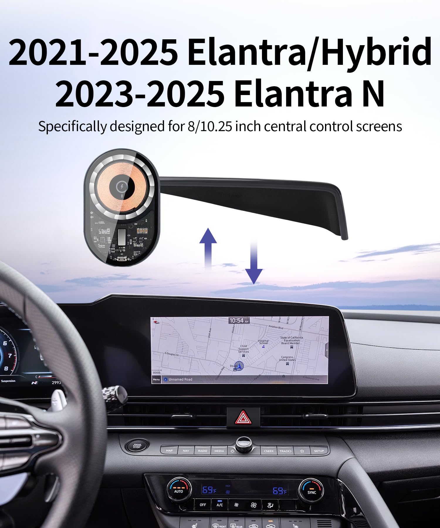 Masergogo Wireless Charging Car Phone Holder For Hyundai Elantra/Hybrid 2021-2025/Elantra N 2023-2025 Accessories 8/10.25 Inch S