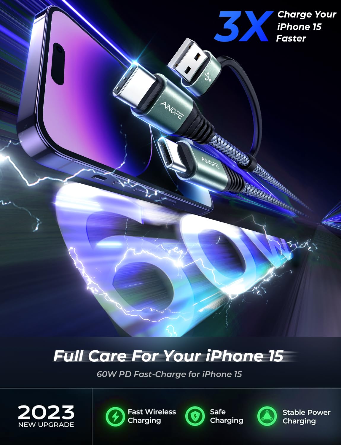 Ainope Usb Cable 4Pack [3.3/3.3/6.6/10Ft] Usb C To Usb C Cable Usb C Charger Cable Fast Charging Cable For Iphone 15 Pro Samsung