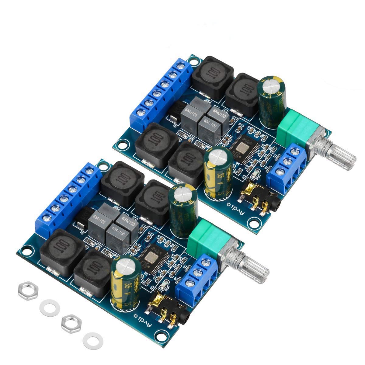 2Pcs Digital Amplifier Board,Tpa3116D2 Dual Channel Audio Stereo Amp High Power Digital Subwoofer Power Amplifier Board 2X50W 5V 12V 24V For Store Solicitation Home Theater Square Diy Speakers