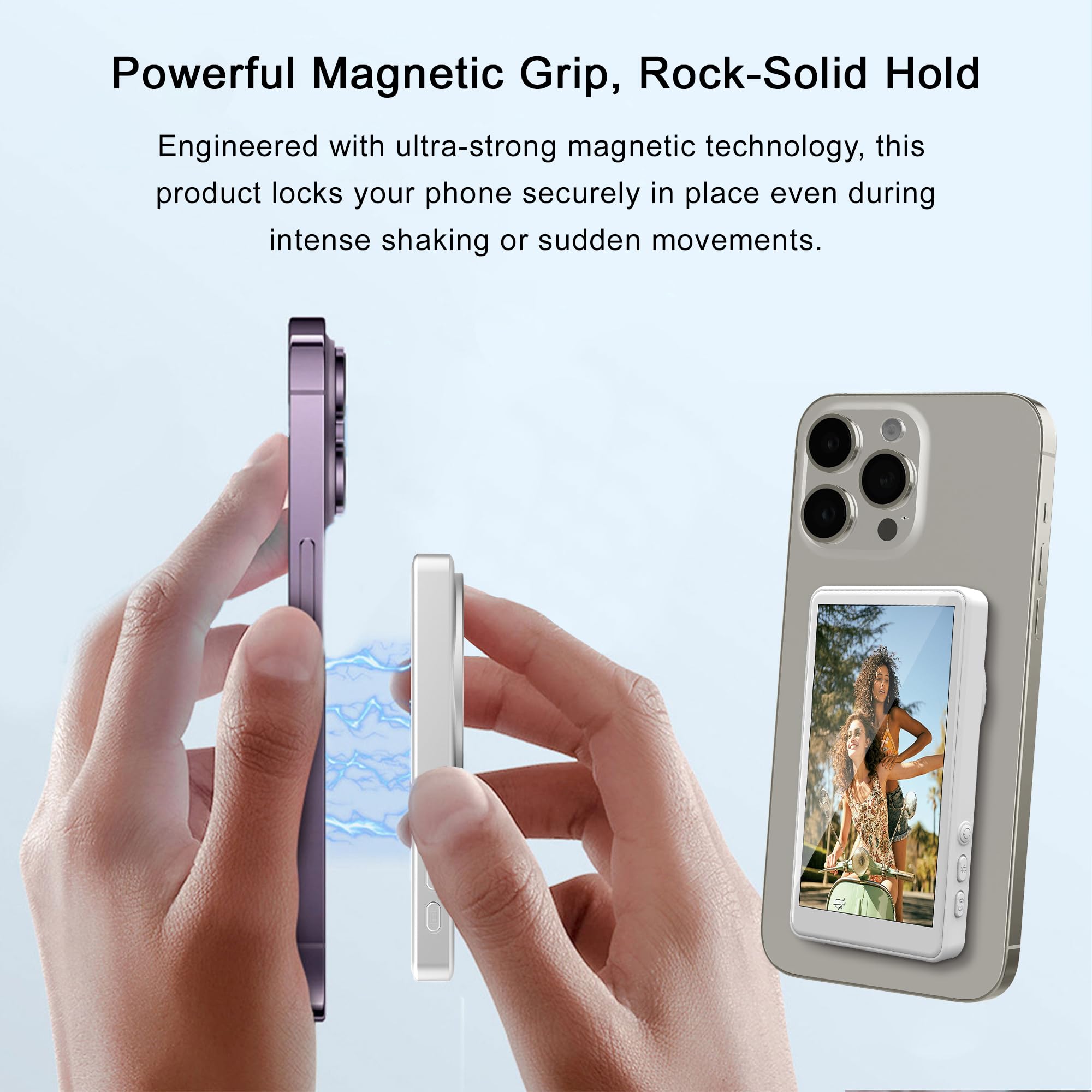 Selfie Monitor Screen For Iphone/Android,Magnetic Phone Vlog Selfie Screen With 1800Mah Battery&Bluetooth Remote,Wireless Back C