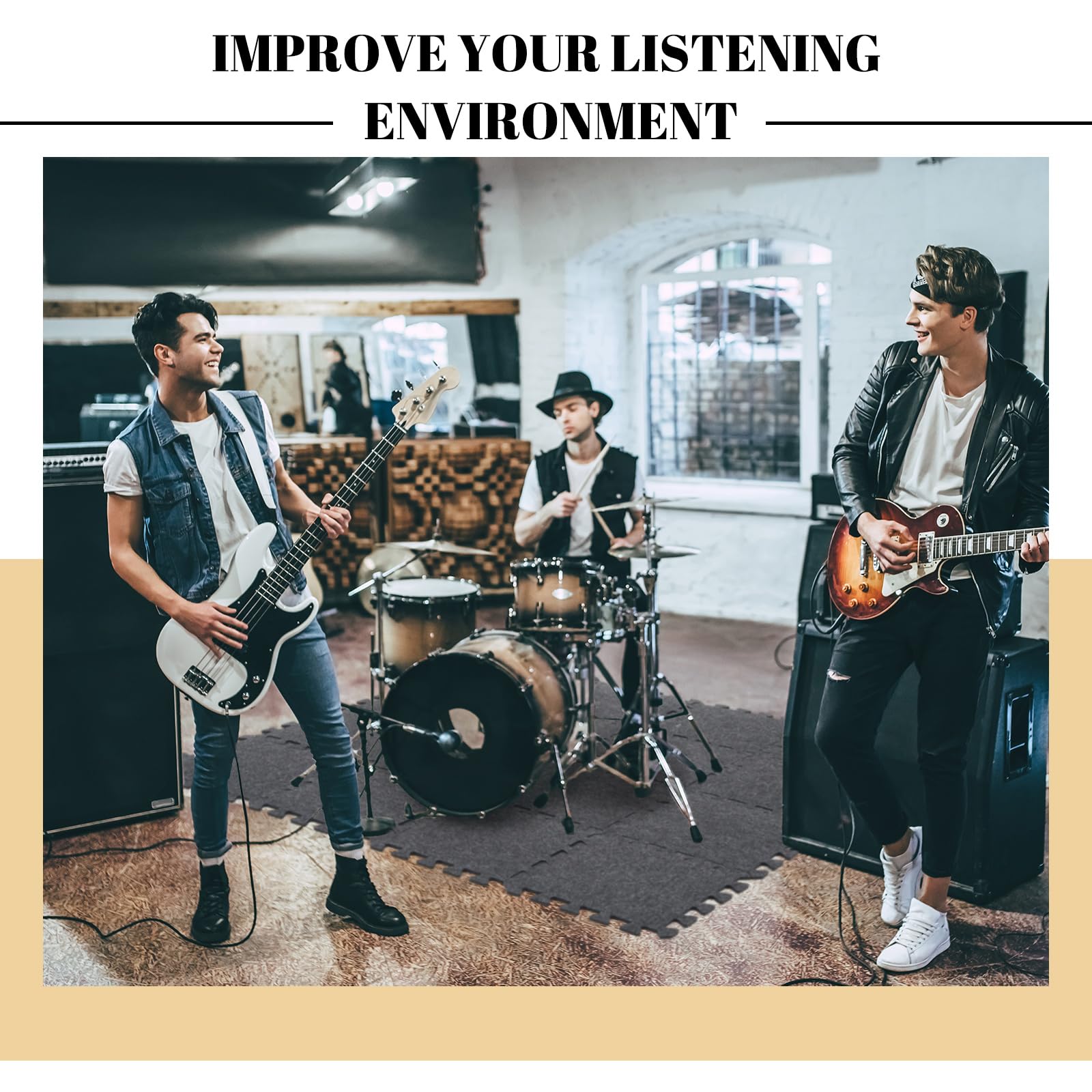 Nuanchu 16 Pcs Thick Sound Absorbing Interlocking Floor Mats, 11.8 X 11.8 Inches High Density Piano Carpet Drum Rug Sound Absorb