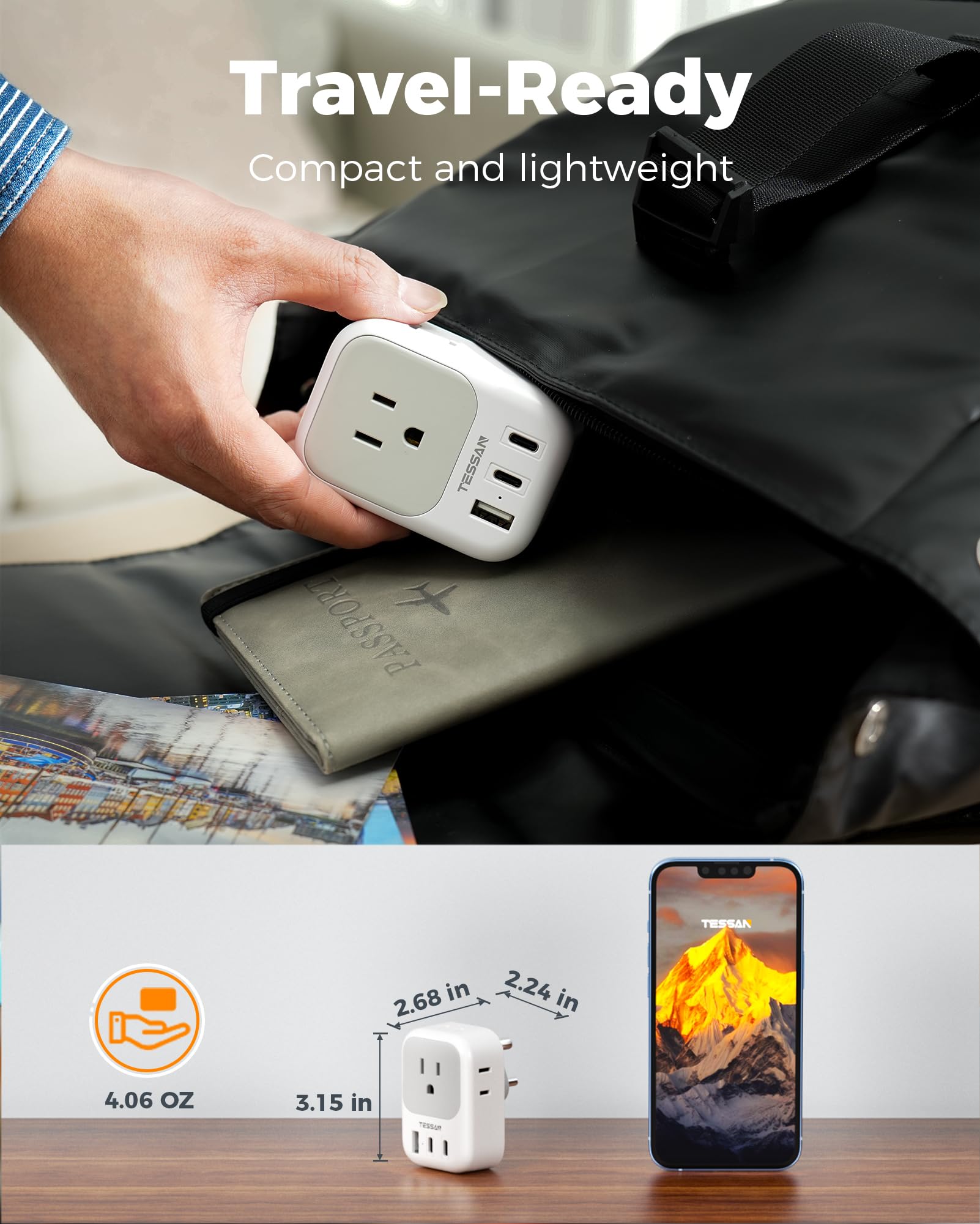 Us To India Plug Adapter, Tessan Type D Travel Adapter With 4 Outlets 3 Usb (2 Usb C), Power Adaptor For Usa To India Nepal Mald