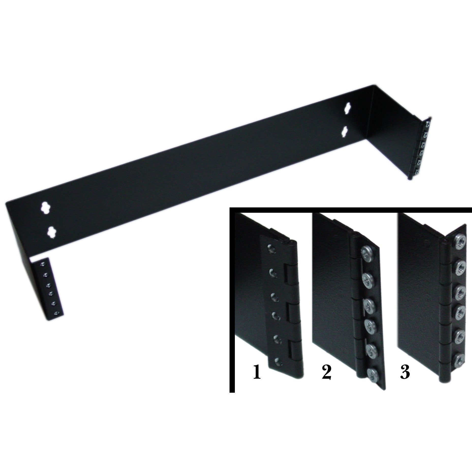 2U Hinged Wall Mount Patch Panel Bracket   19'' Patch Panel Swing Rack For Shallow Network Equipment, 6 Inch Deep, Dimensions: 3