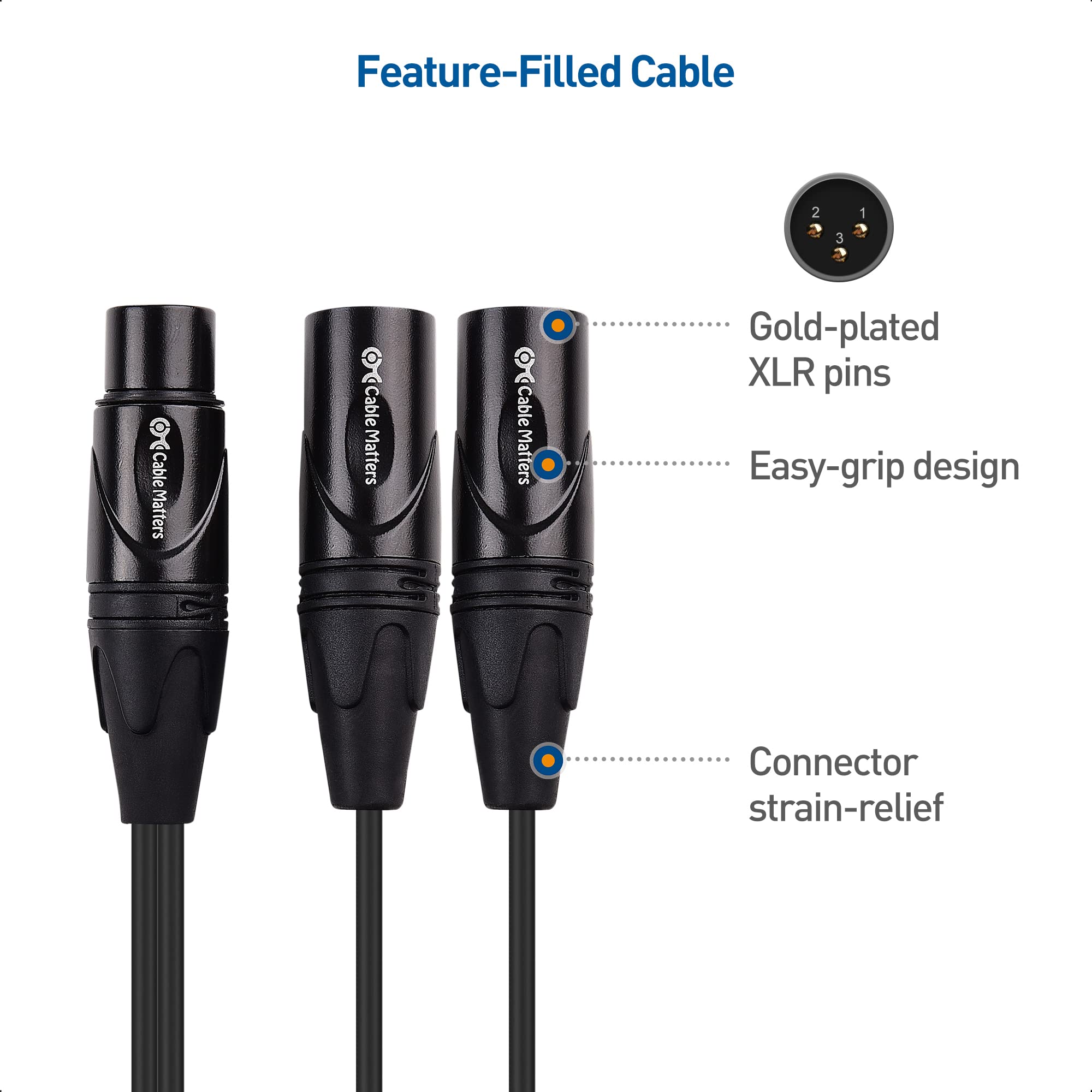 Cable Matters 2 Pack Balanced Xlr Splitter Cable 1.5Ft / 0.5M, Xlr Y Splitter Cable 2 Male To 1 Female, Xlr Y Cable 1 Female 2 M
