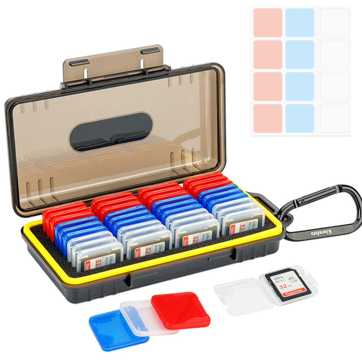 Kiorafoto Sd Card Case With 36 Pack Individual Clear Plastic Memory Card Holders For 36 Sd Sdxc Sdhc Cards,Water Resistant Anti 