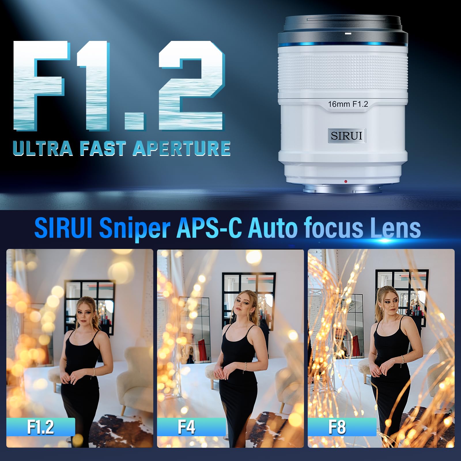 Sirui Sniper 16Mm Autofocus Lens, F1.2 Wide Angle Aps C Camera Lens For A5, A6, Fx30, Zv E10 (E Mount, White)