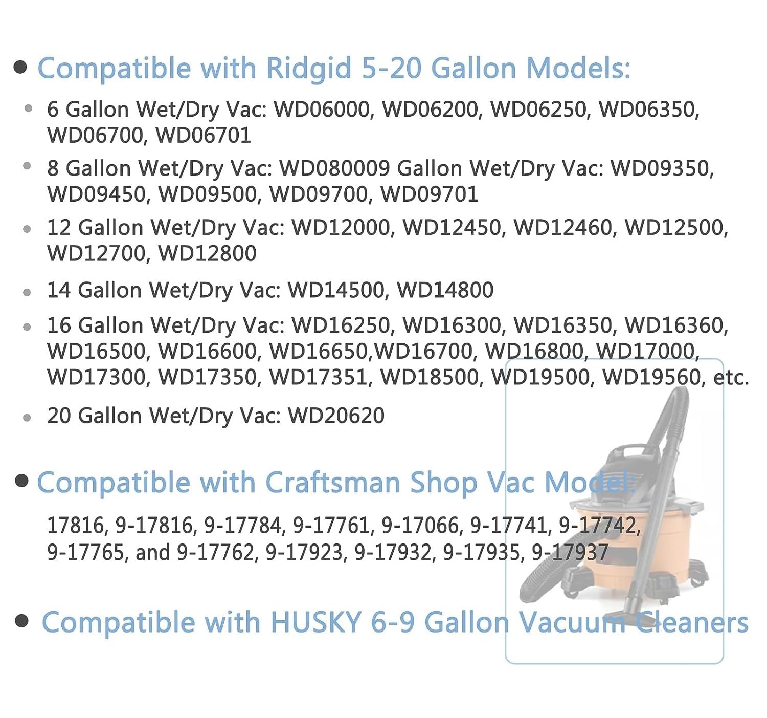 2 Pack Vf6000 5 Layer Pleated Replacement Vacuum Filter Compatible For Ridgid Shop Vac 5 20 Gallon Wet/Dry Vacuums,Fit For Husky