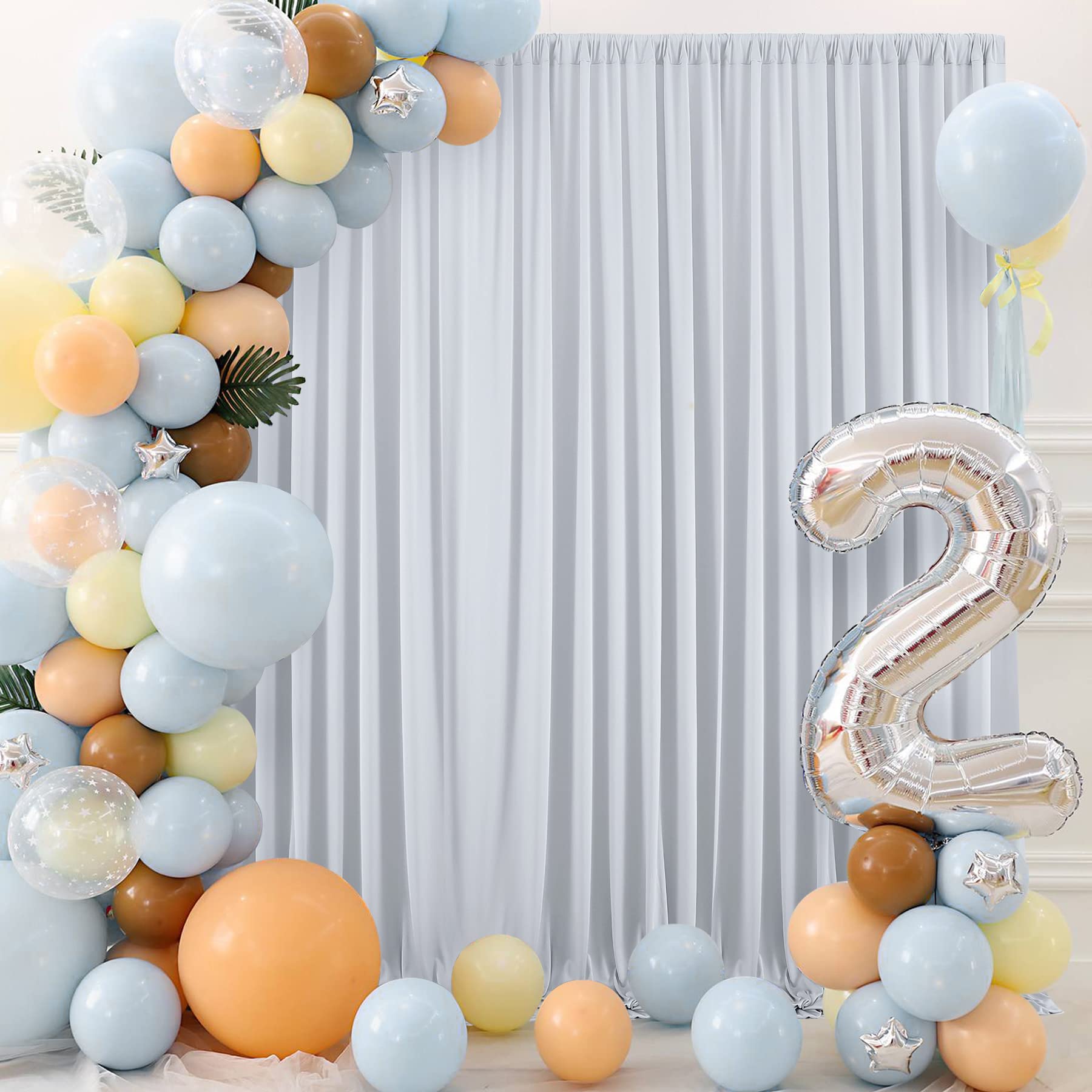 10 Ft X 30 Ft Wrinkle Free Silver Backdrop Curtain Panels, Polyester Photography Backdrop Drapes, Wedding Party Home Decoration