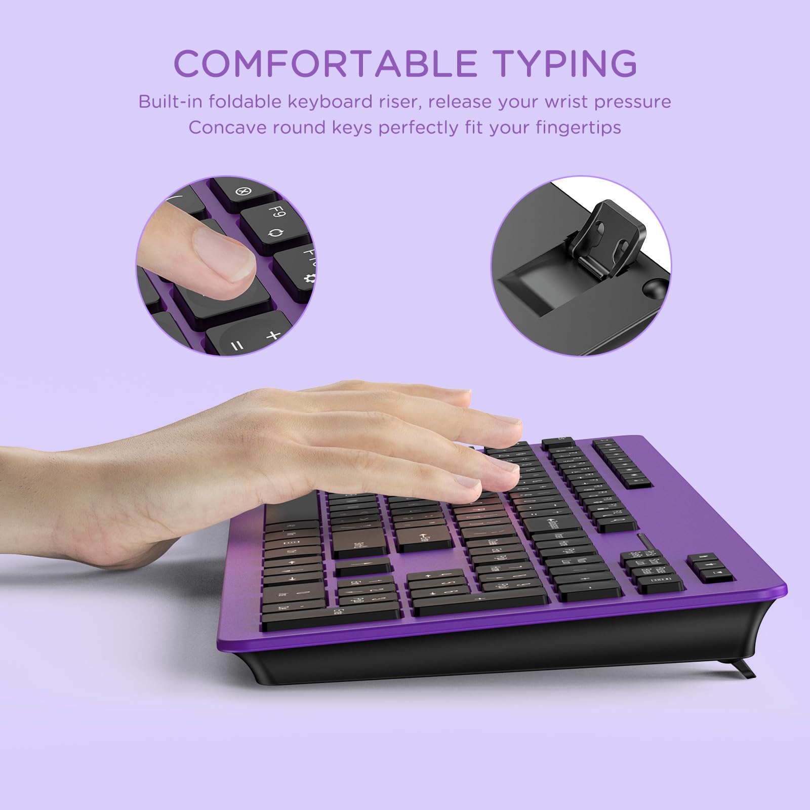 Seenda Wireless Keyboard And Mouse Combo, 2.4Ghz Cordless Quiet Keyboard Mouse With Usb Receiver, Full Size Cute Purple Combo, Compatible For Windows Laptop Computer Desktop Pc, Black And Purple