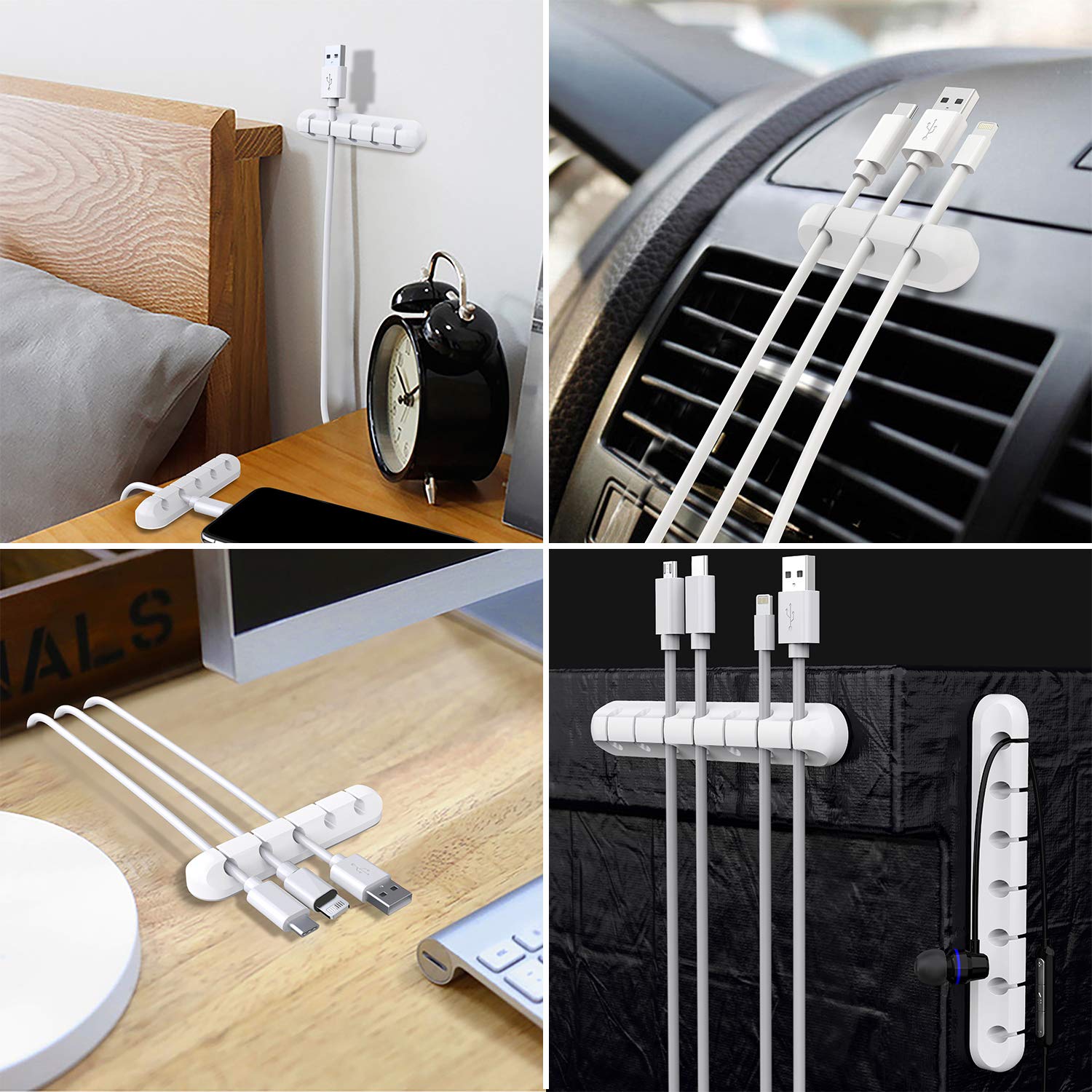 SOULWIT Cable Holder Clips 3-Pack Self Adhesive Silicone Cord Organizer White
