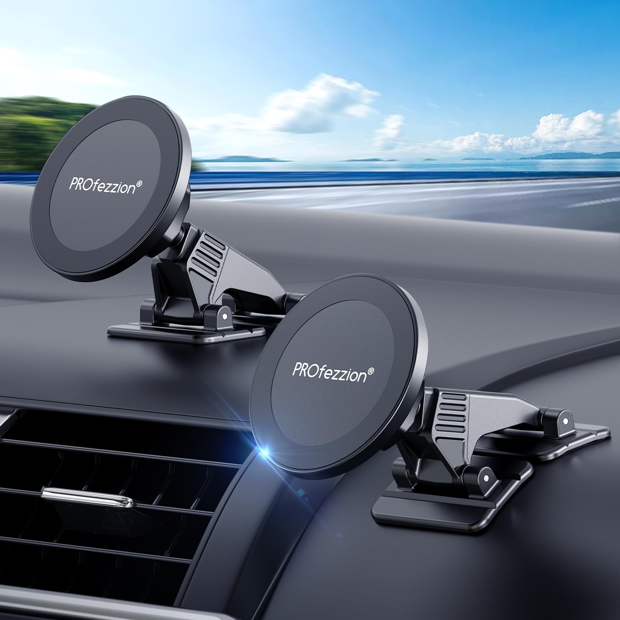 Profezzion 2 Pack Compatible With Magsafe Car Mount, Magnetic Phone Holder For Car Dashboard, Home & Office Compatible With Ipho