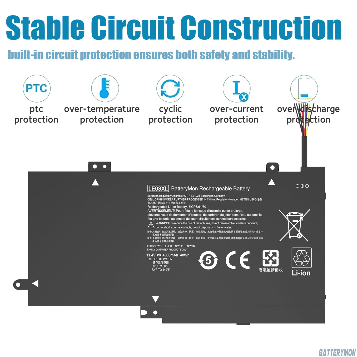 Batterymon 796356 005 Le03Xl Laptop Battery For Hp Envy X360 M6 W101Dx W102Dx W103Dx W010Dx, Pavilion X360 13 S000 15 Bk000 Seri