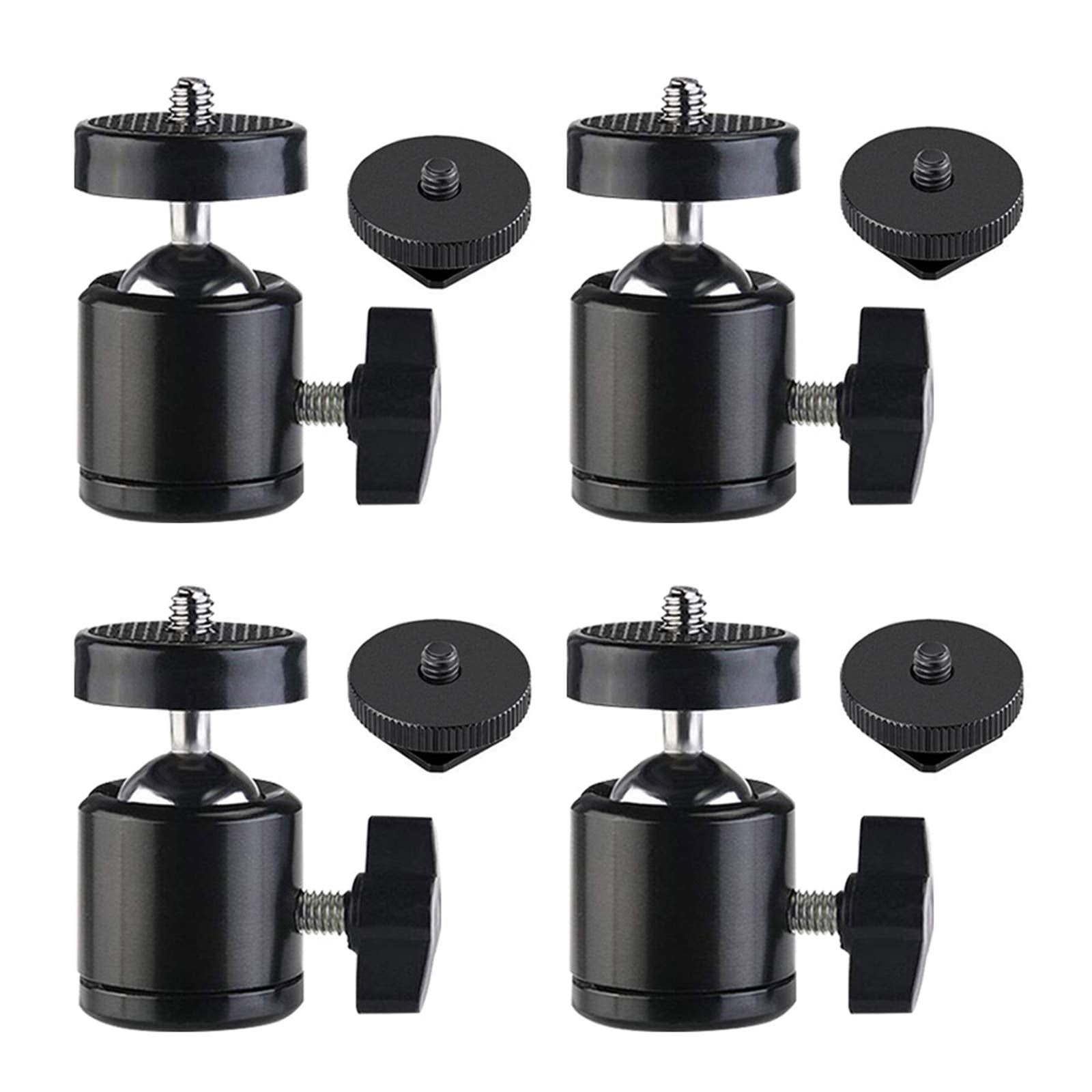 Slow Dolphin Hot Shoe Mount Adapter 360 Degree Swivel Mini Ball Head 1/4 Tripod Screw Head For Cameras, Camcorders, Smart Phone, Led Video Light, Microphone(4 Packs)
