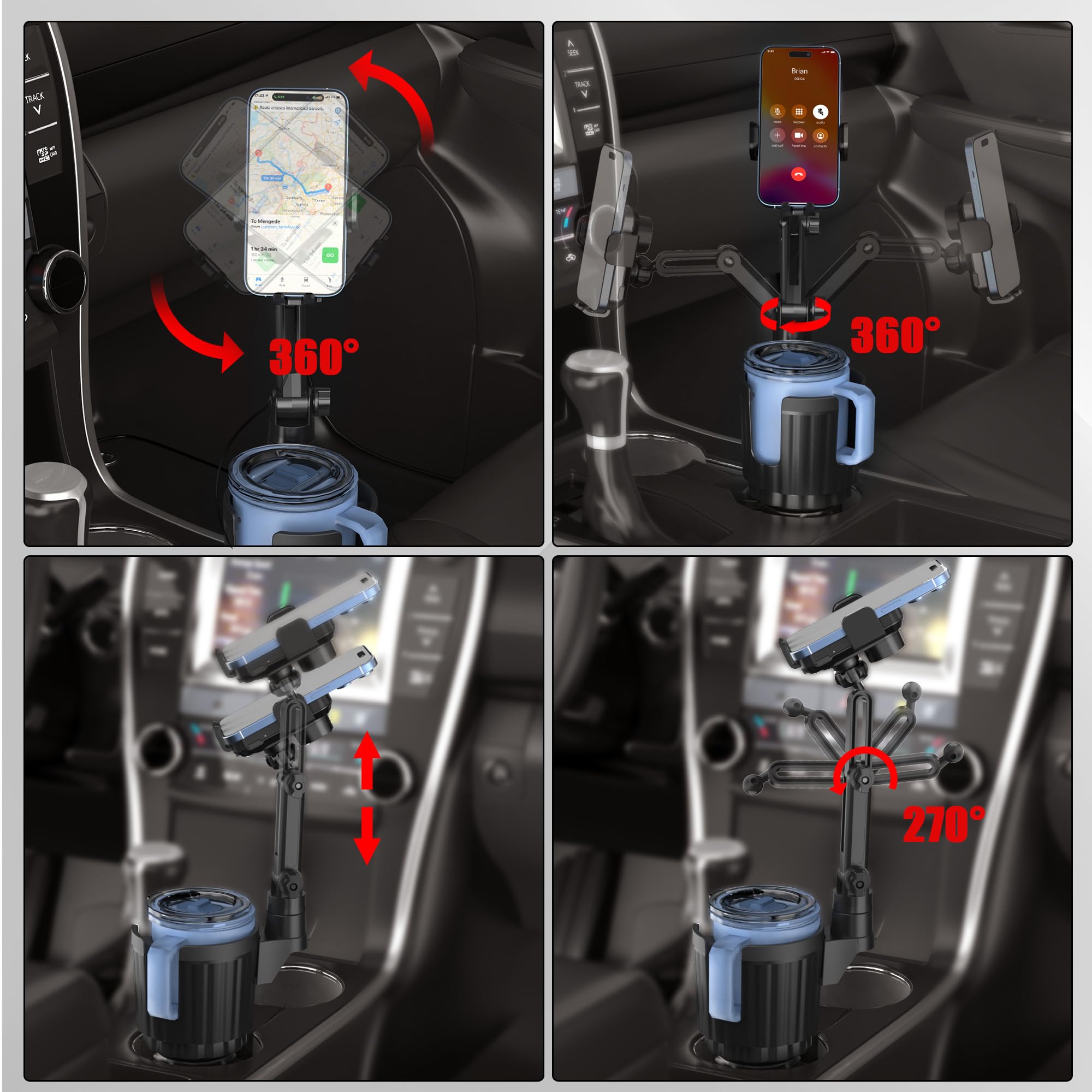 Wireless Car Charger Phone Mount Cup Holder, 3 In 1 15W Fast Charging Auto Clamping Cup Holder Expander For Car, Phone Holders F