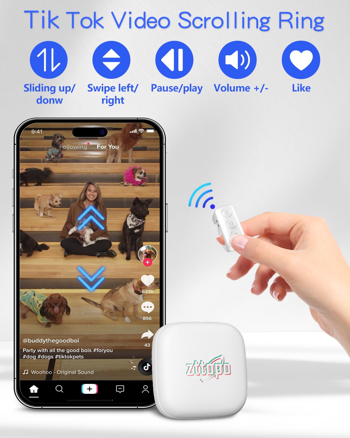 Zttopo Tiktok Scrolling Ring, Tik Tok Bluetooth Remote Control, Kindle App Page Turner With Carrying Case, Camera Photo Clicker