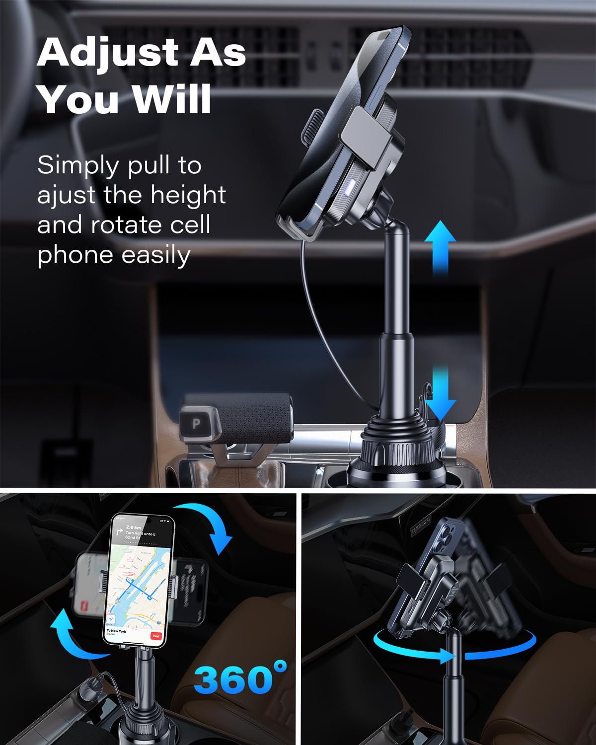 1Zero Auto Clamping Wireless Car Charger Sturdy Cup Phone Holder Mount 15W Fast Charging For Iphone 16 15 Pro Max Plus 14 13 12