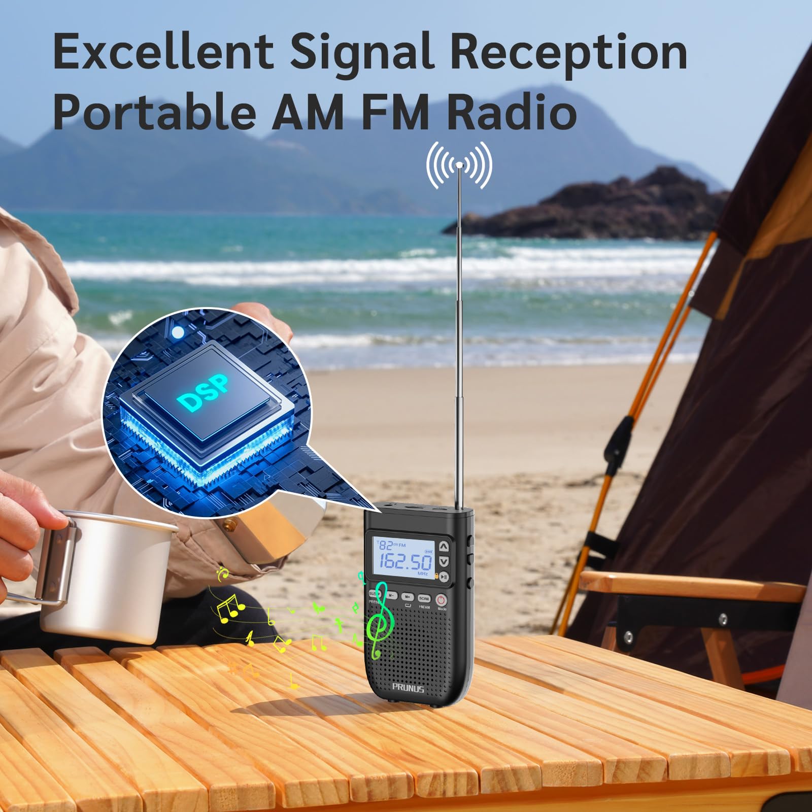 Prunus Portable Radio Am Fm To Bluetooth Earphone, As Bluetooth Speaker, 2000Mah Rechargeable Radio, Preset, Tf Card Shuffle Play, Headphone Jack, Sleep Timer, Walkman Radio, Digital Radio 618