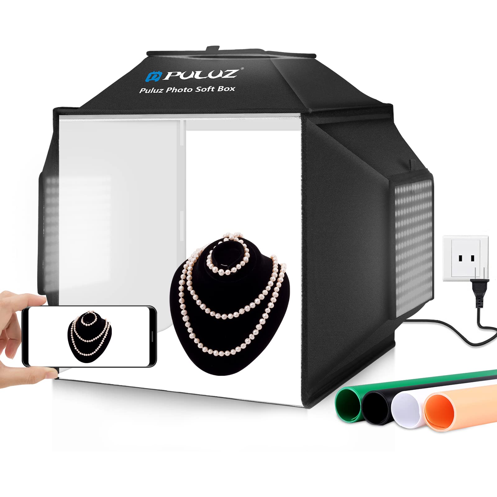 Puluz 16''X16'' Photo Studio Light Box, Upgraded Photo Box Soft Box Integrated Portable Light Box Photography With Hight Cri 480