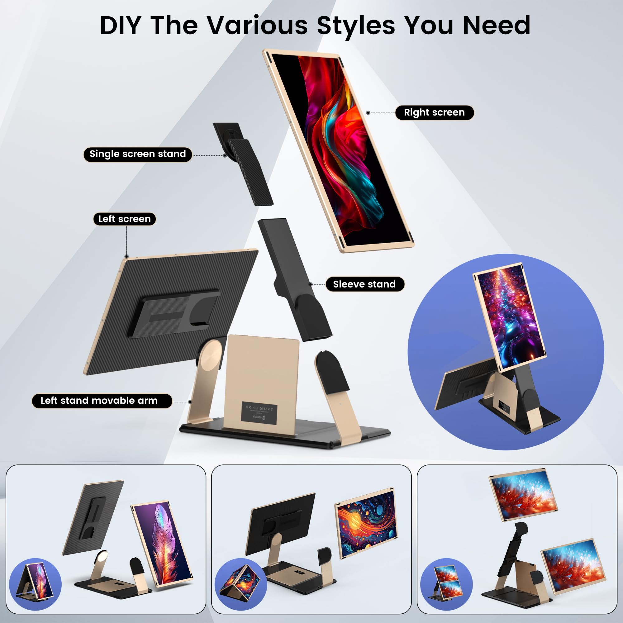 Laptop Screen Extender, 15.6'' Laptop Monitor Extender With 86% Ntsc Fhd 1080P Display, Detachable Triple Portable Monitor Compa