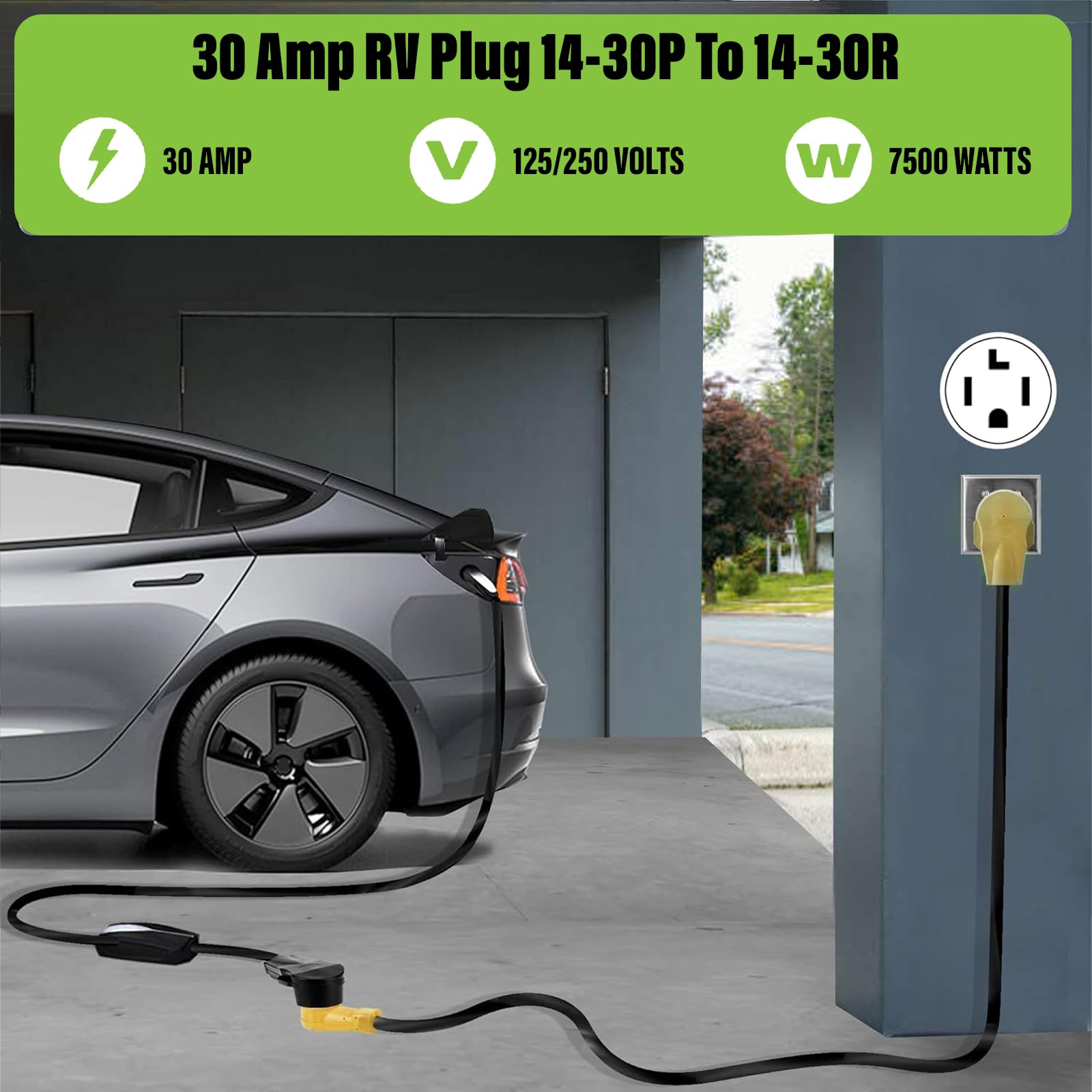 25 Feet 30 Amp 4 Prong 10 Gauge Nema 14 30P To 14 30R 125V/250V Dryer And Ev Extension Cord