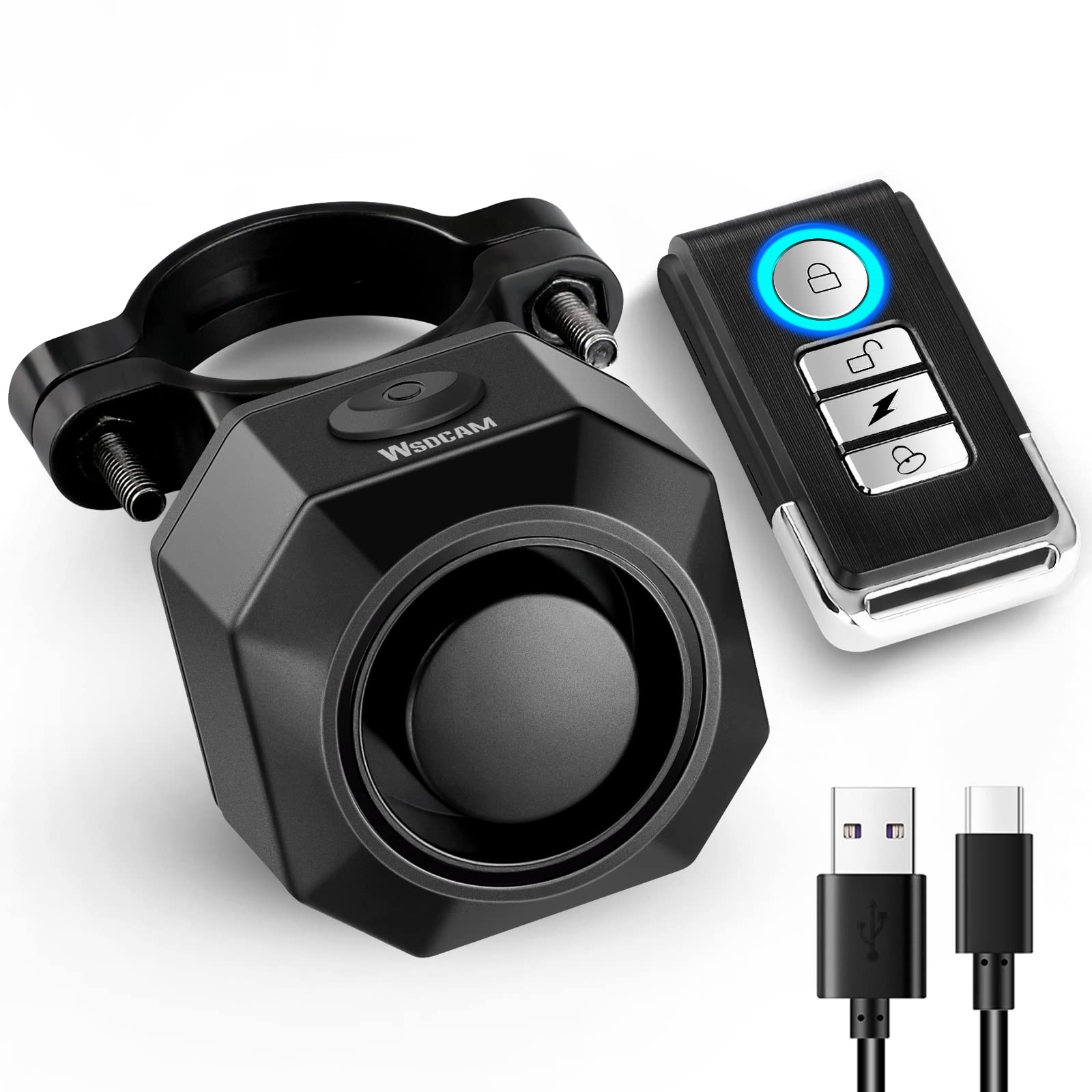 Wsdcam Usb Rechargeable Bike Alarm With Remote, 110Db Loud Wireless Anti Theft Vibration Motion Sensor Vehicle Security Alarm System Waterproof Bicycle Trailer Motorcycle Alarm