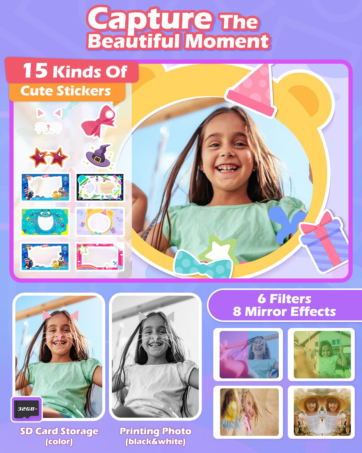 Anchioo Instant Print Camera For Kids, 2.4 Inch Screen Kids Camera For Girls With 3 Print Paper, Birthday Gift For Girls Boys Ag