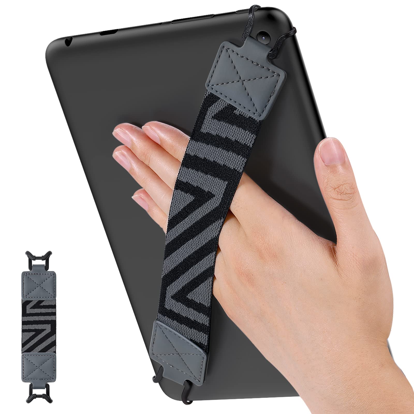 MoKo Security Hand Strap for 9 11 Inch Tablet, iPad/iPad Pro/iPad Air/Kindle Fire HD/Samsung, High Elasticity Versatile Hand Strap Lightweight Finger Grip Holder, Space Gray