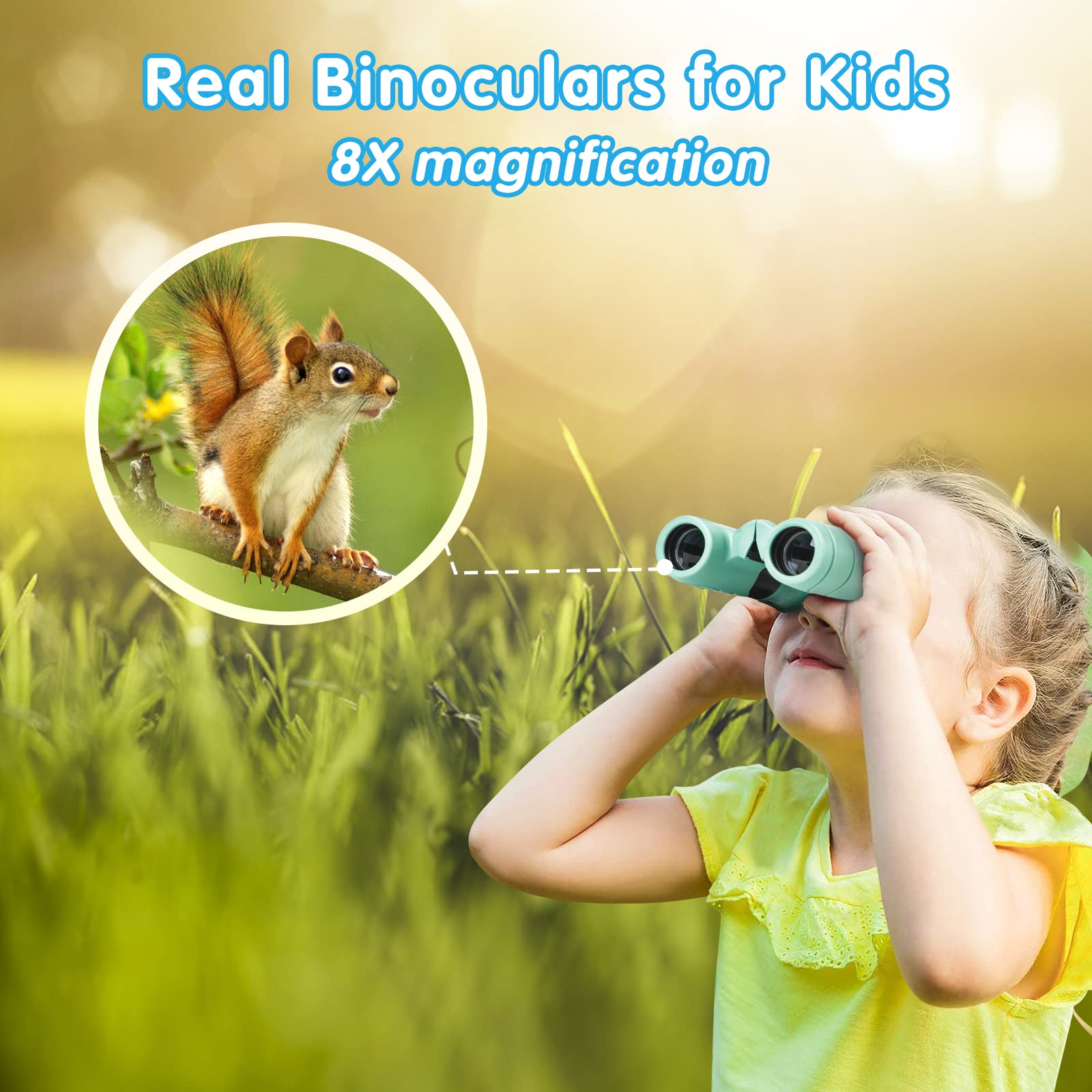 Makino Binoculars For Kids, Gifts For 3 12 Year Boys Girls, Compact Kids Binoculars 8X21 High Resolution For Bird Watching, Camp