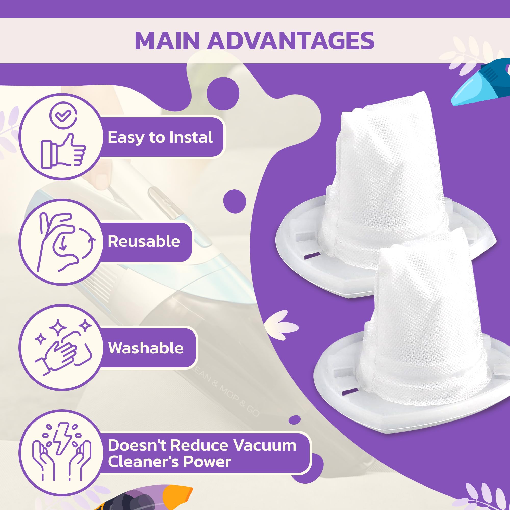 Black And Decker Handheld Vacuum Filter   8Pcs Replacement Handheld Vacuum Filters Compatible With Chv1410L Chv9610 Chv1210 Chv1
