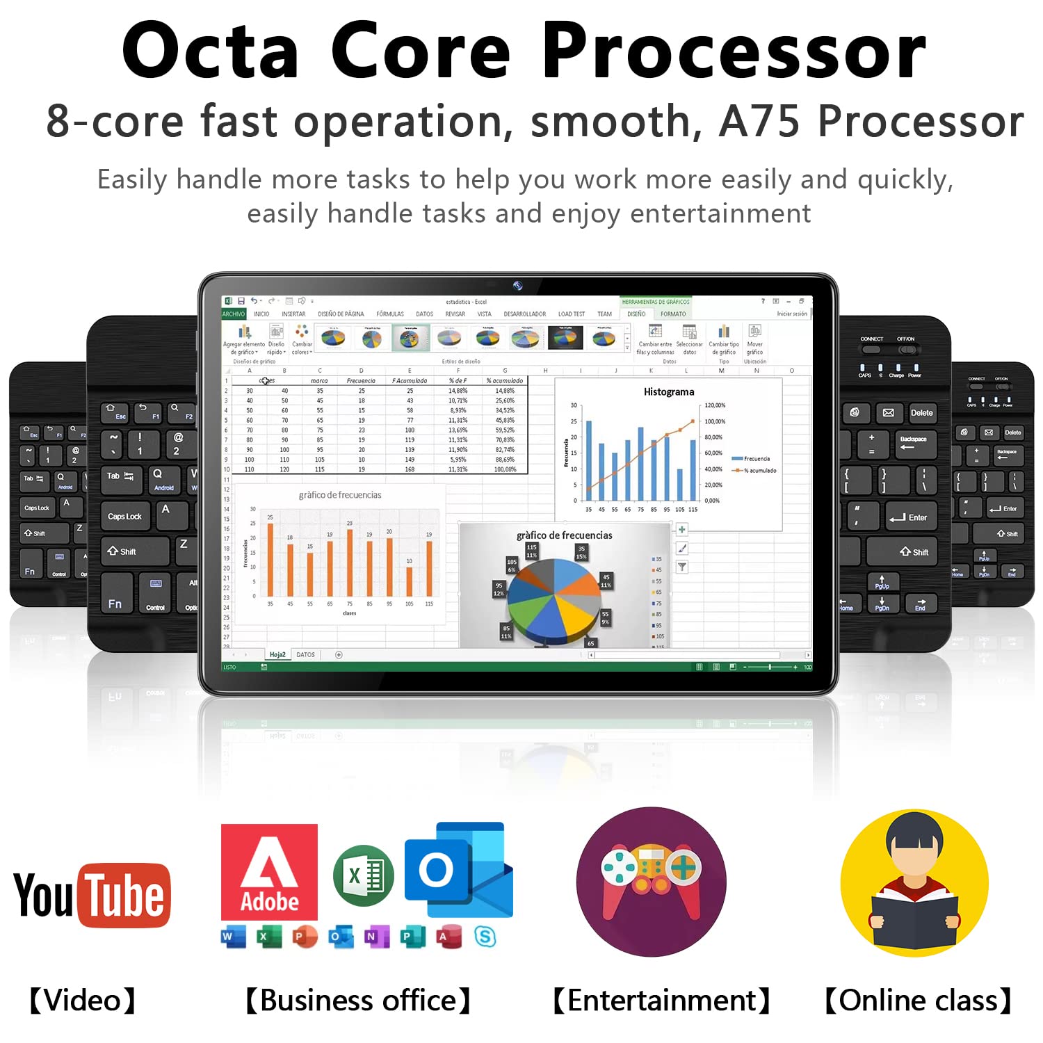 2024 Newest 2 In 1 Tablet 128Gb Storage+1Tb Expand 10 Inch Tablets, 2.4G&5G Wifi Tablet Pc, Android 12 Tablet With Keyboard, Oct