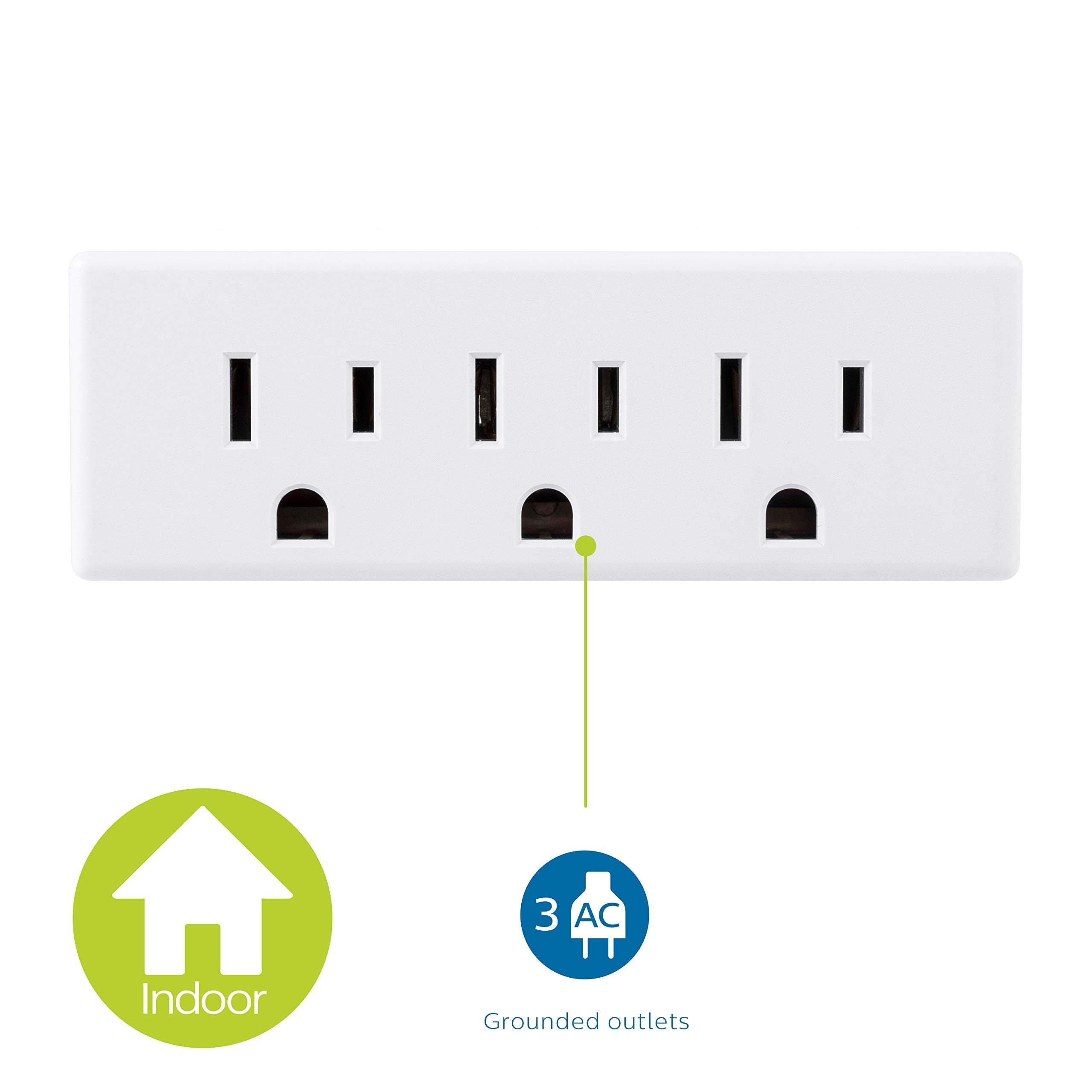 Philips 3 Outlet Extender, 4 Pack, Grounded Wall Tap, 3 Prong Adapter, Multiple Plug, Power Splitter, Cruise Essentials, Use For