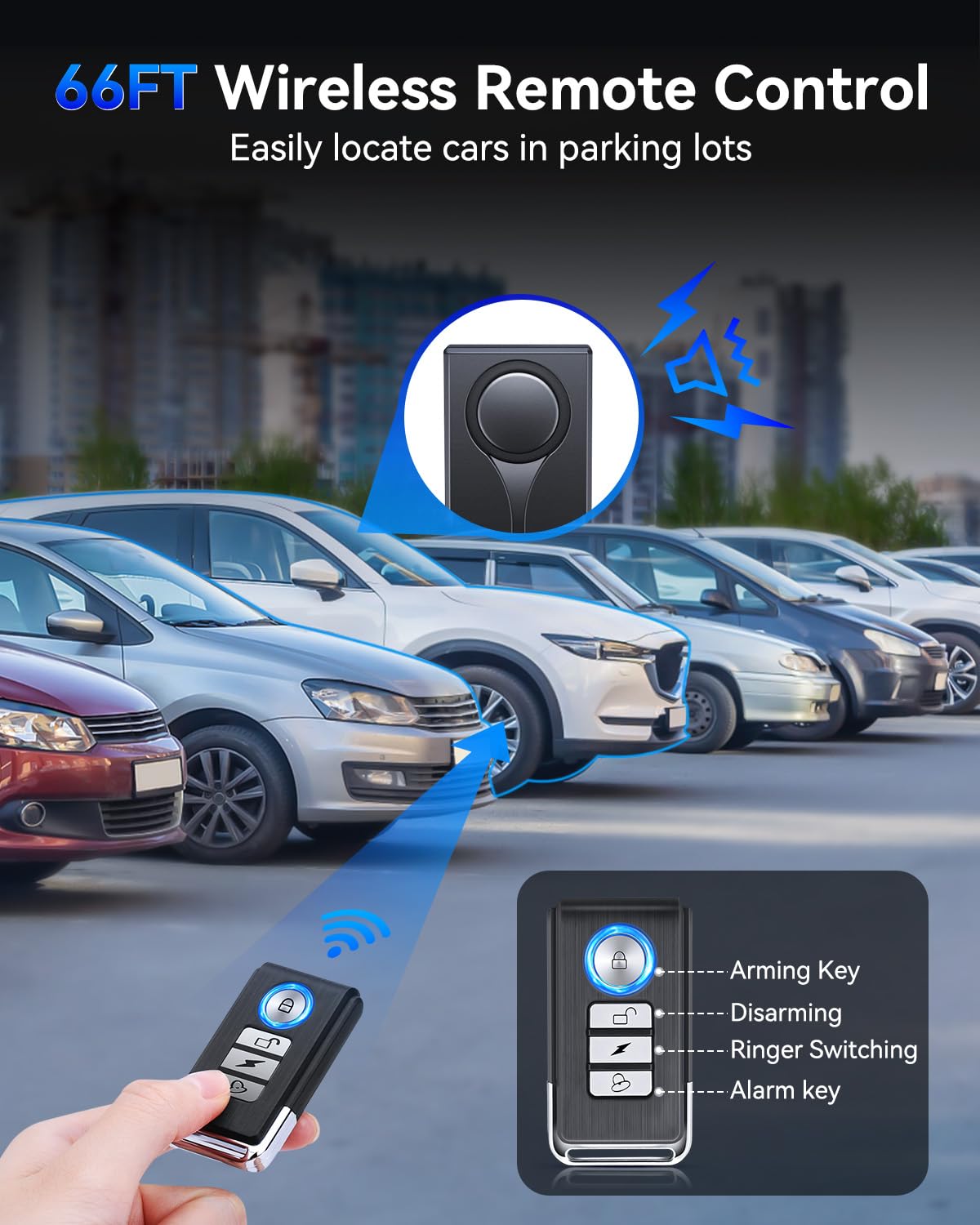 108Db Car Alarm System, Car Anti-Theft Vibration Sensor Alarm & Red Light, Wireless Remote Anti Theft Vehicle Device With Magnet