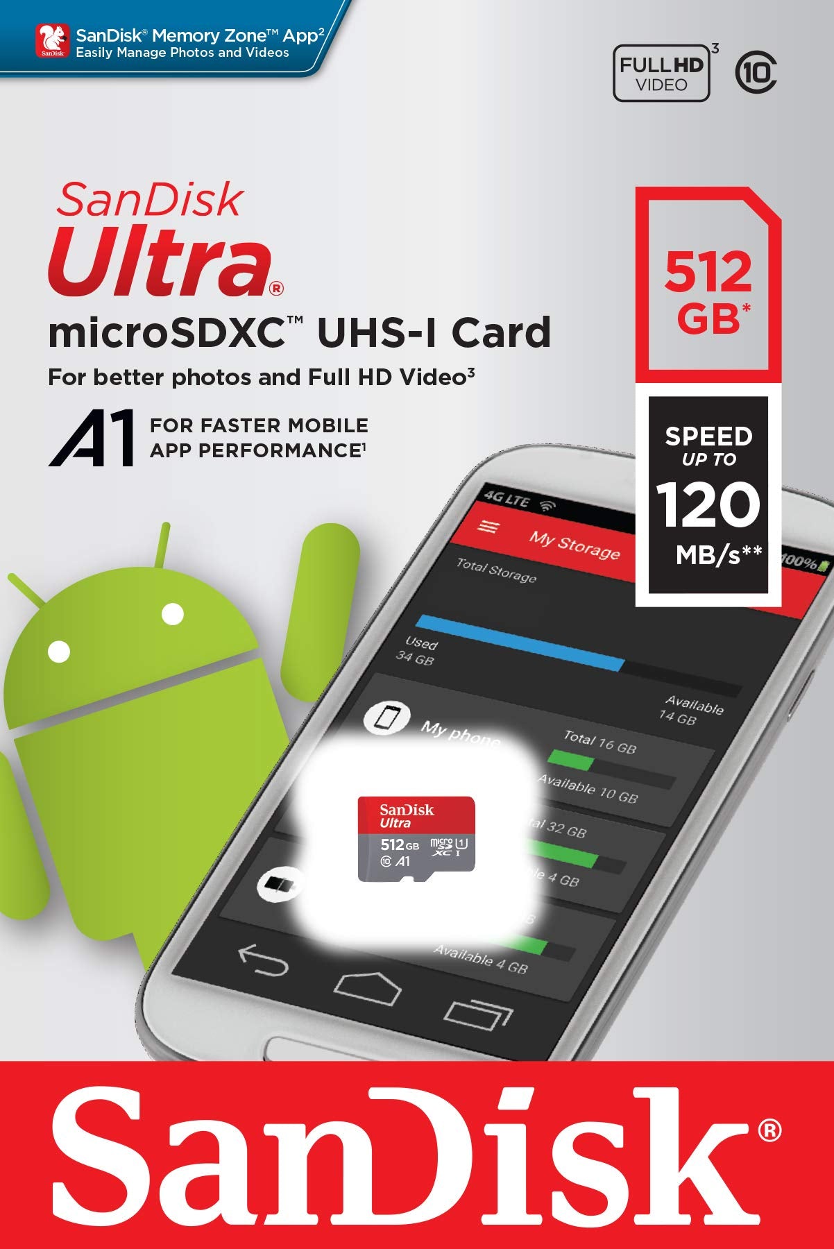 Sandisk Ultra Microsd Uhs I Card 512Gb, 120Mb/S R
