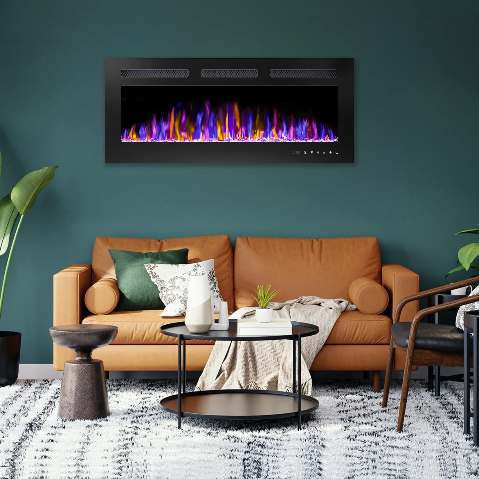 Betelnut 40'' Electric Fireplace Wall Mounted And Recessed With Remote Control, 750/1500W Ultra Thin Wall Fireplace Heater W/Tim